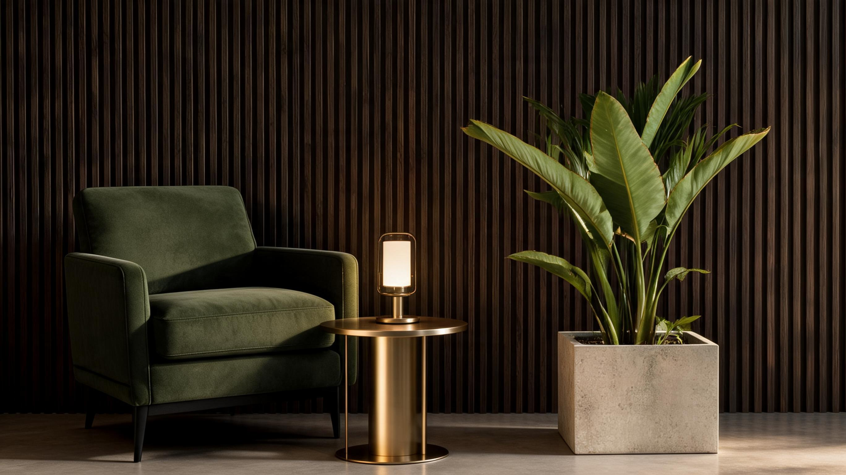 Cozy green velvet chair interior