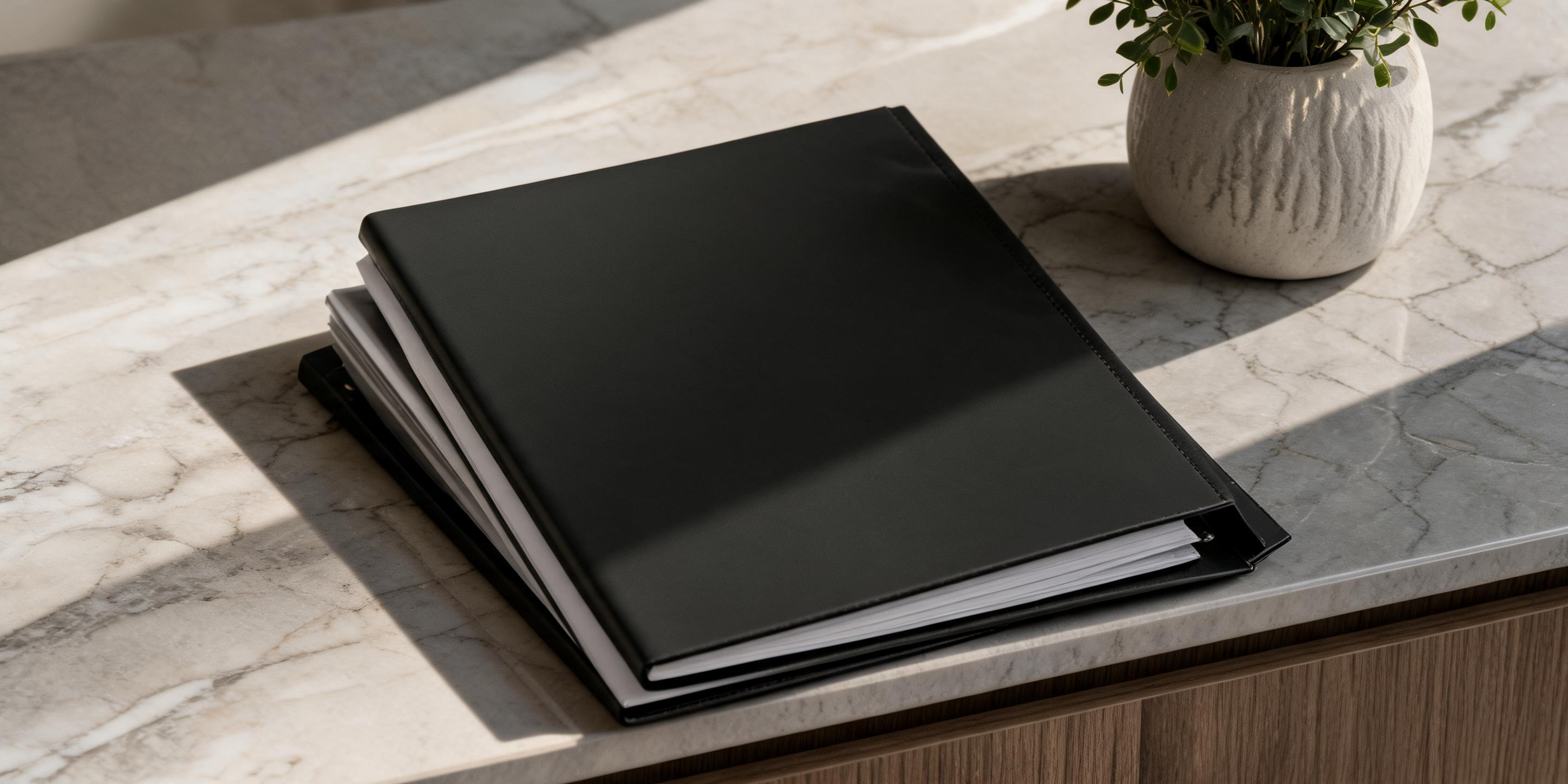 Black folders with paperwork