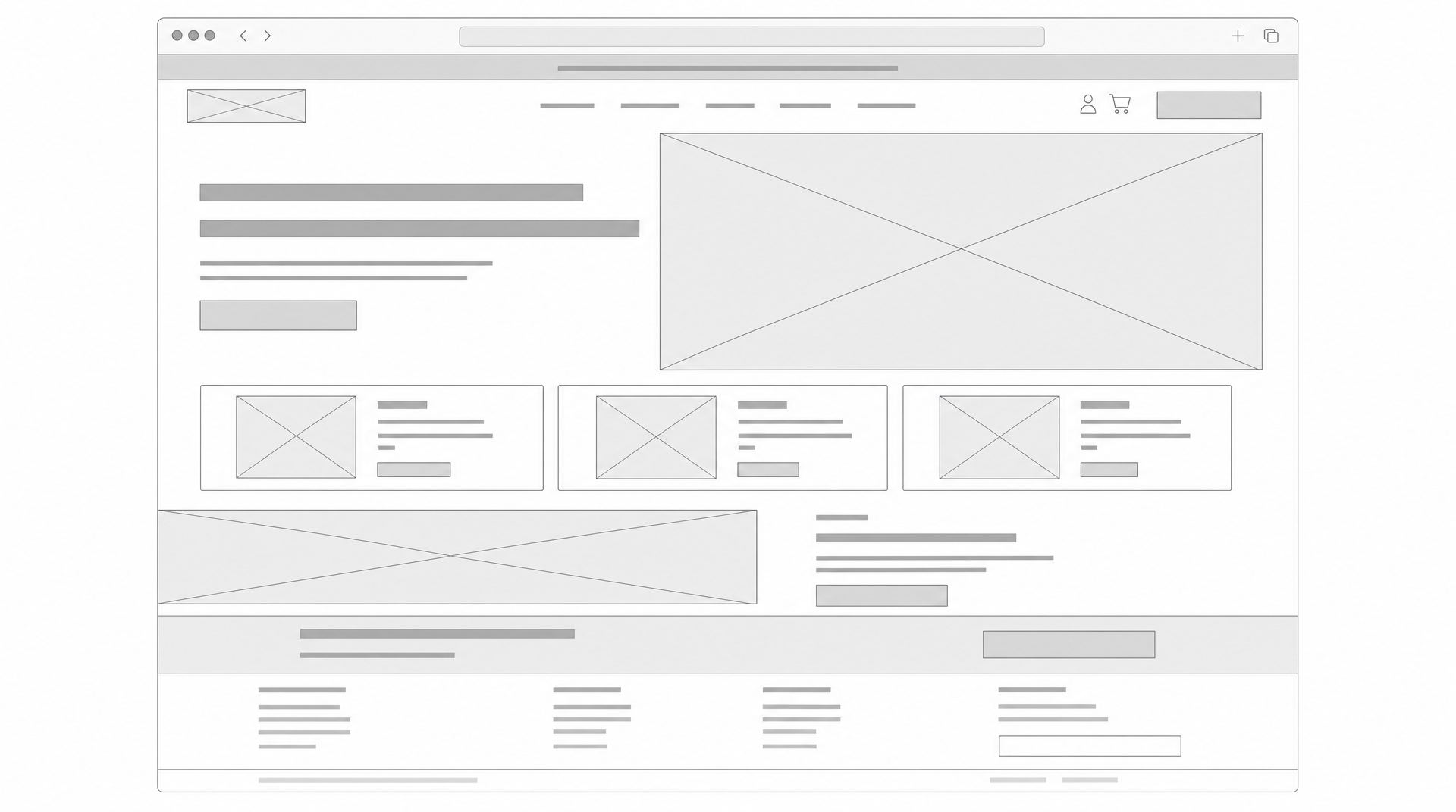 Grayscale wireframe of the Driftwood homepage layout