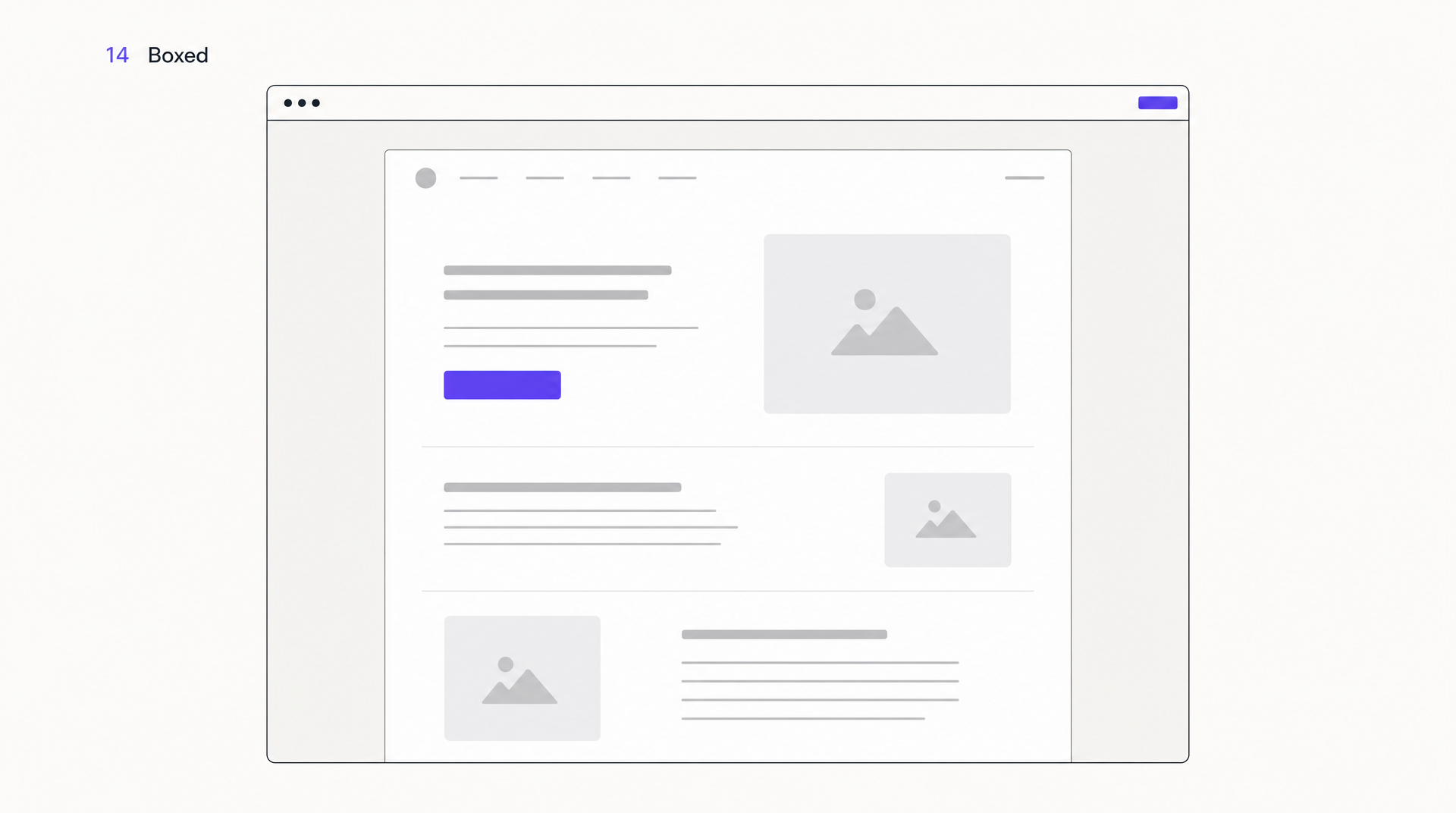 Boxed website layout wireframe: all content held in a centered container with visible margins on both sides