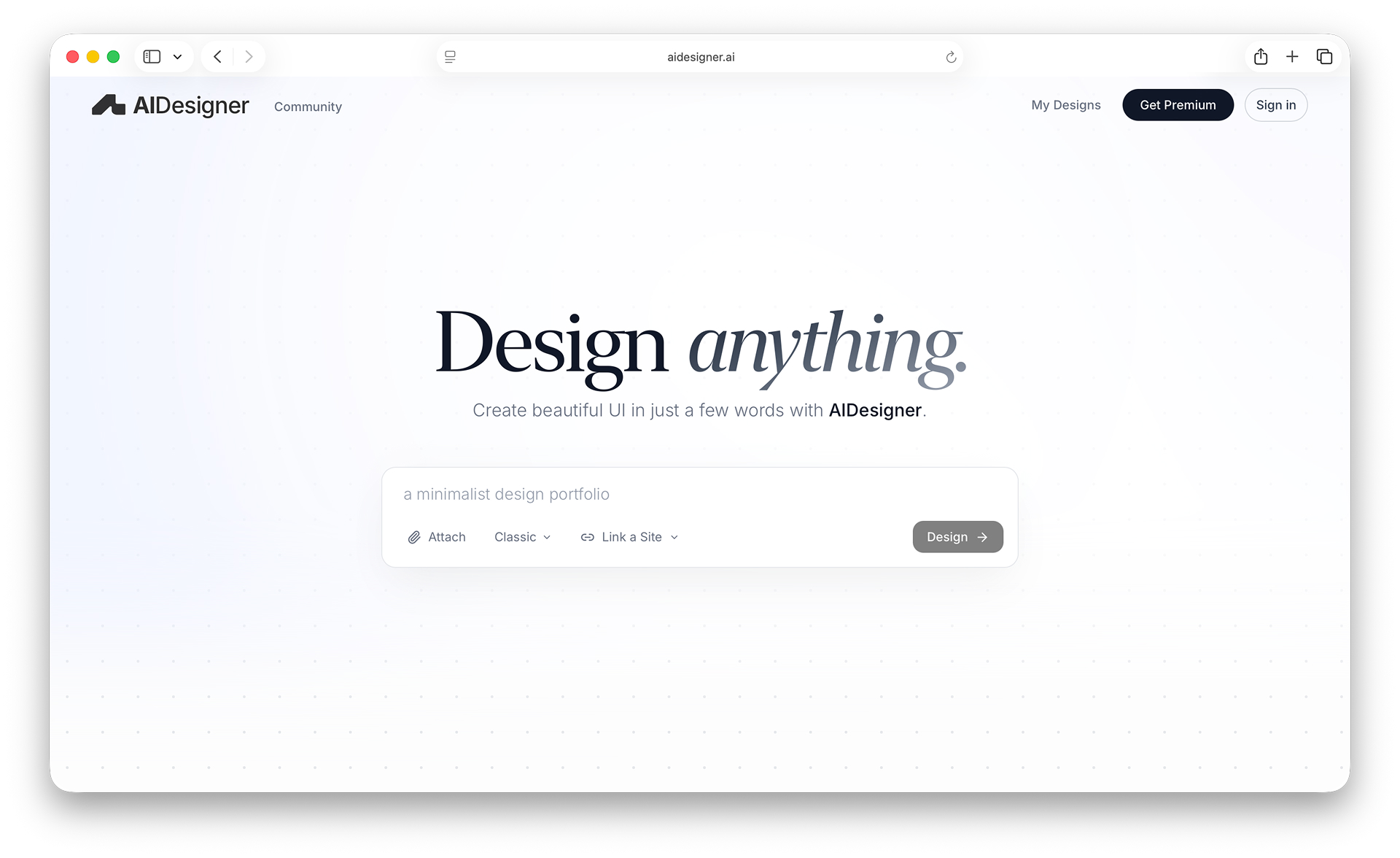 AIDesigner homepage screenshot