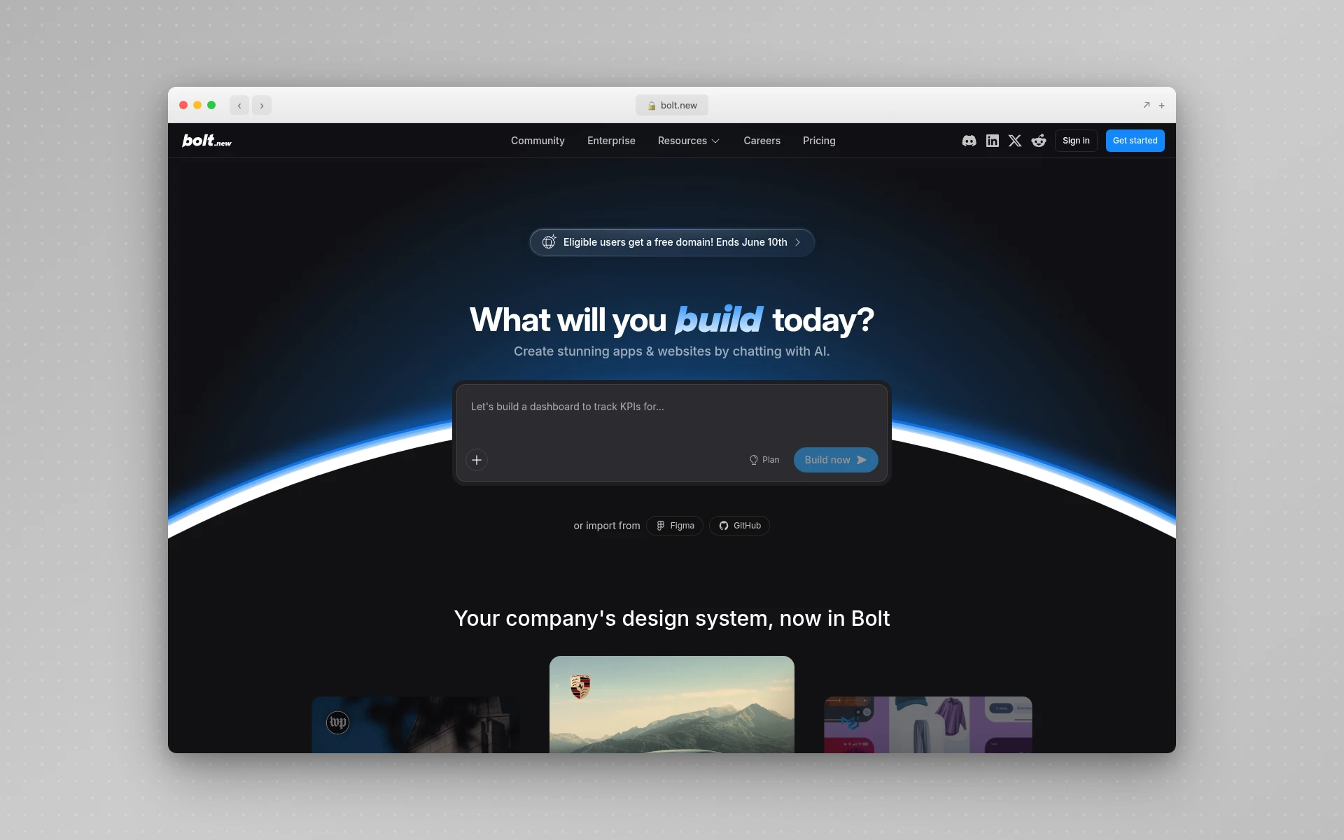 Bolt.new homepage