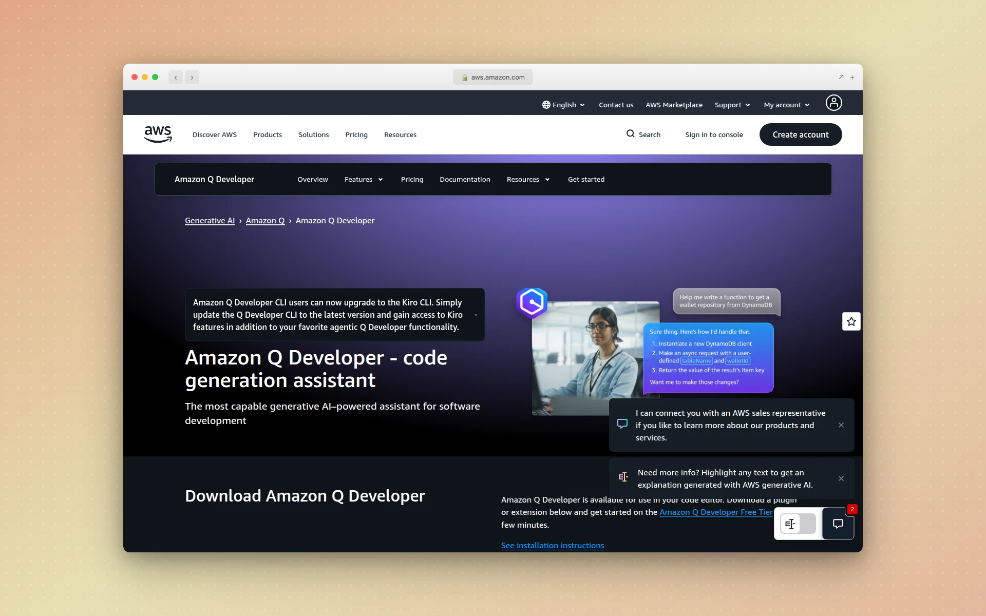 Amazon Q Developer AWS AI coding tool