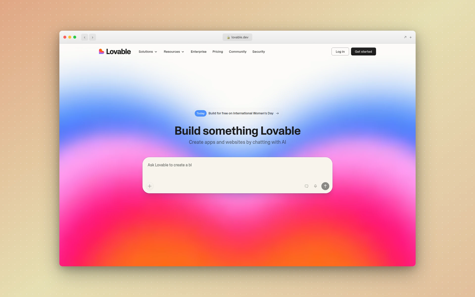 Lovable AI app builder homepage