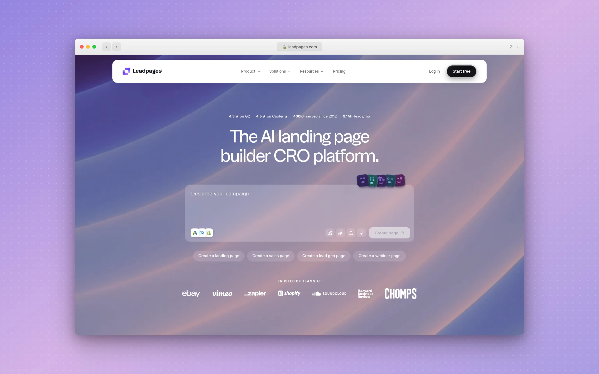 Leadpages AI landing page builder
