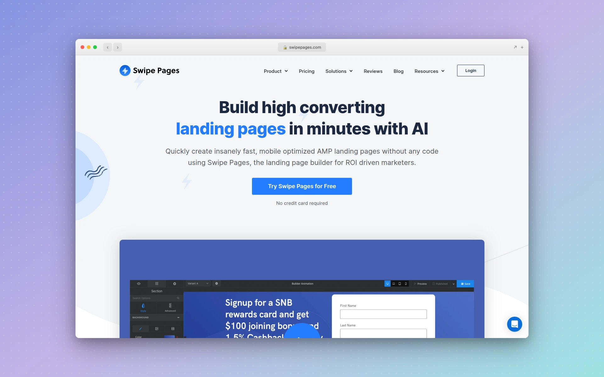 Swipe Pages AMP landing page builder