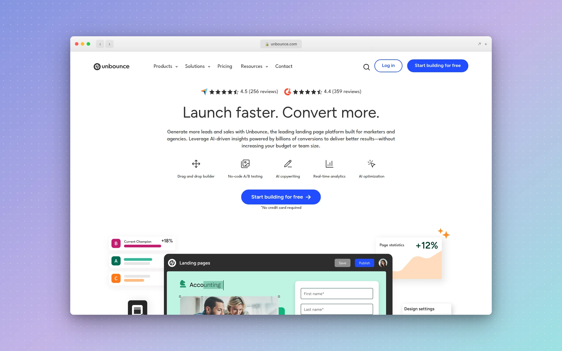 Unbounce AI landing page builder