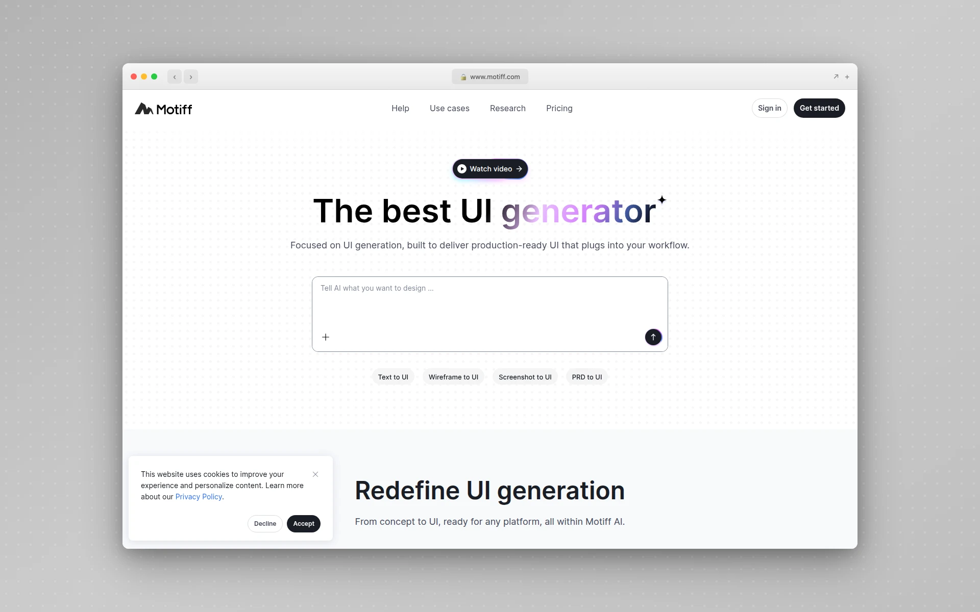 Motiff AI interface with design system support