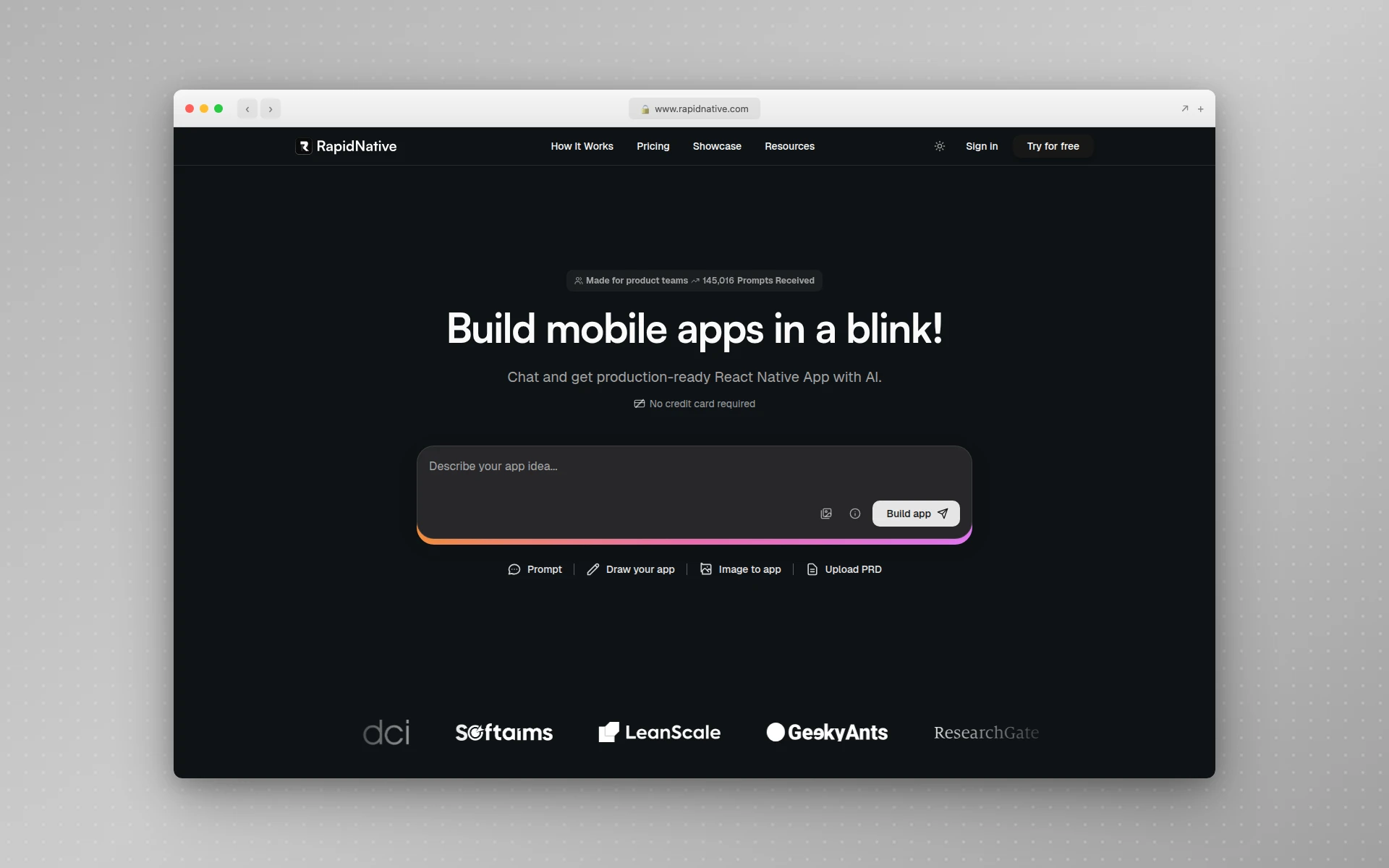 RapidNative AI mobile app builder