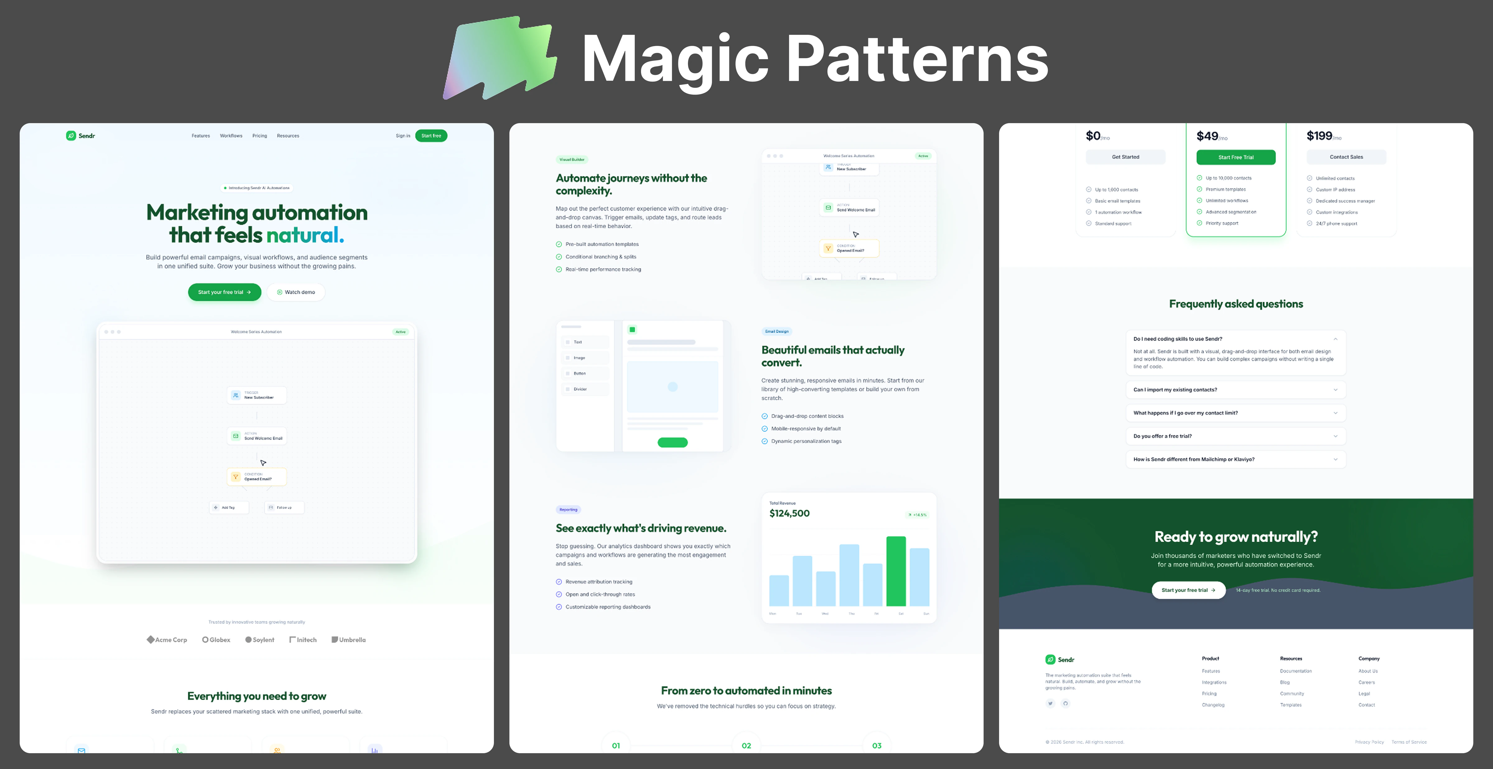 Magic Patterns' result for the Sendr bright-nature landing-page prompt
