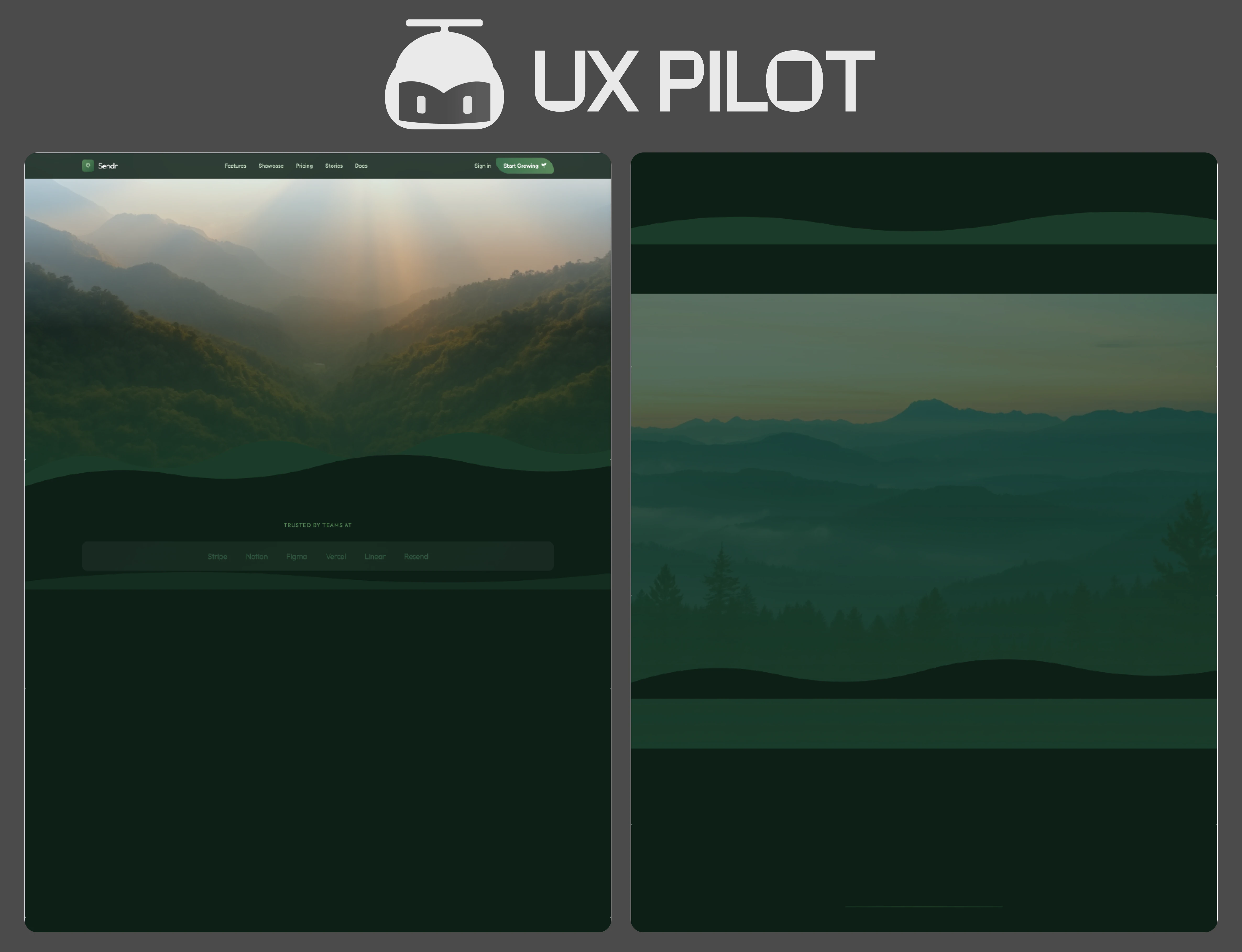 UX Pilot's result for the Sendr bright-nature landing-page prompt