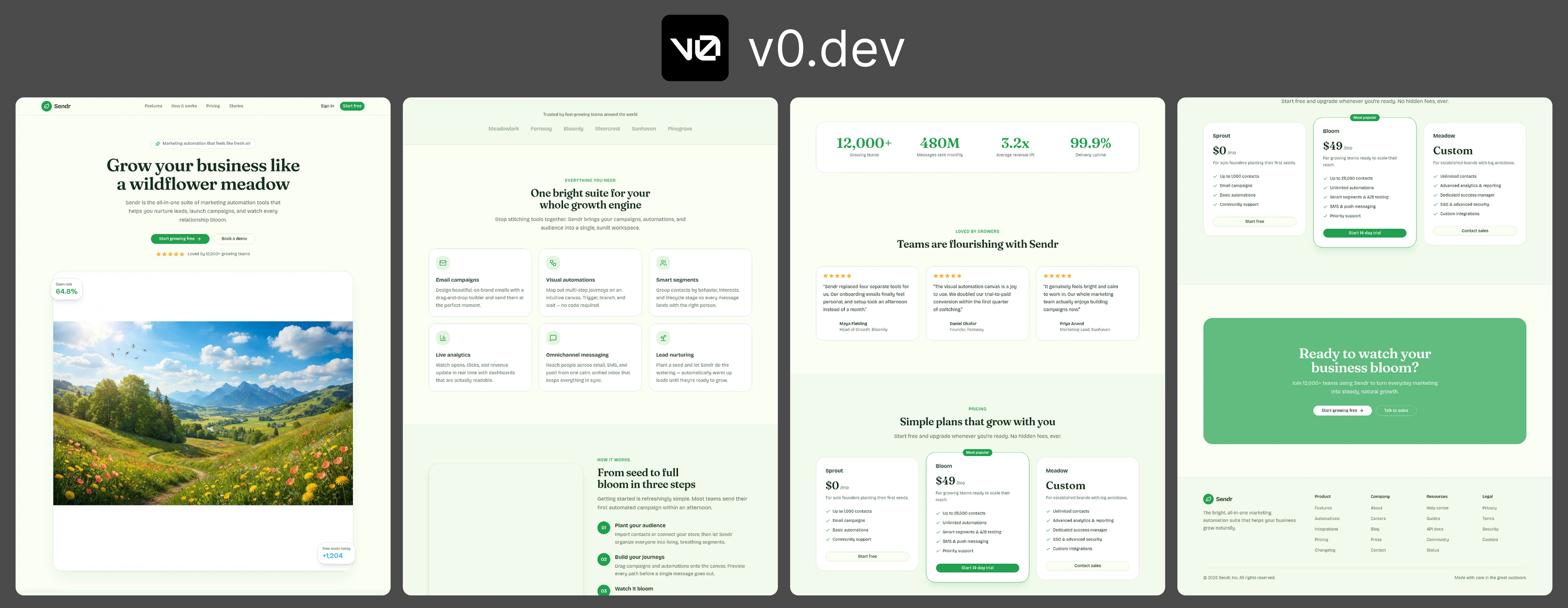 v0's result for the Sendr bright-nature landing-page prompt