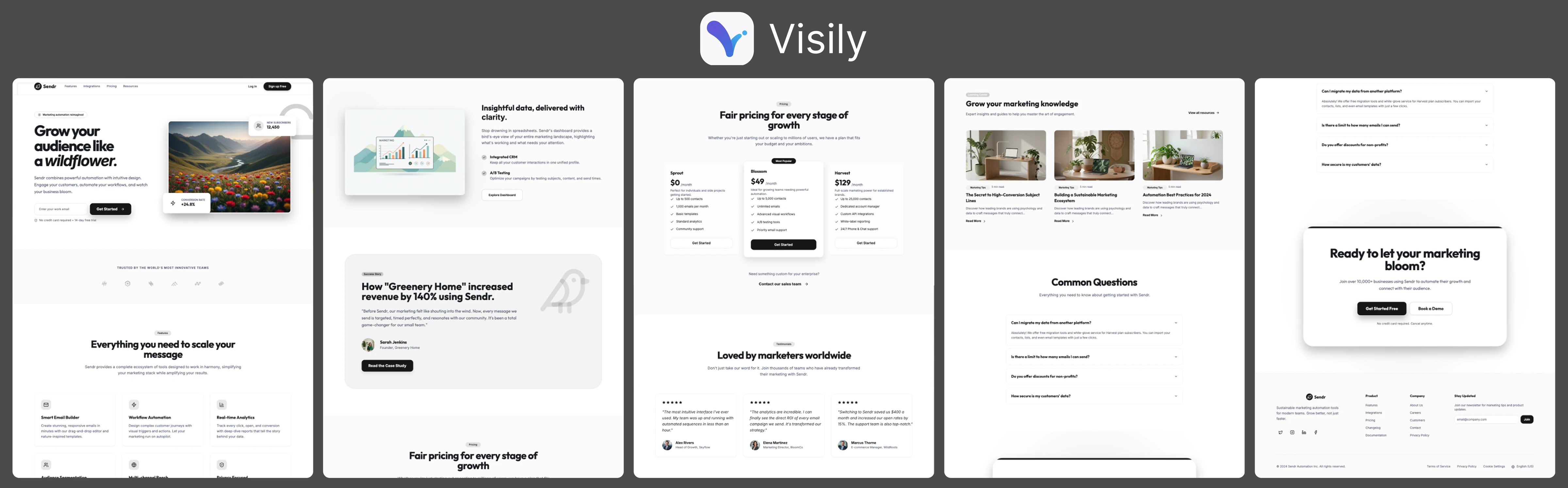 Visily's result for the Sendr bright-nature landing-page prompt