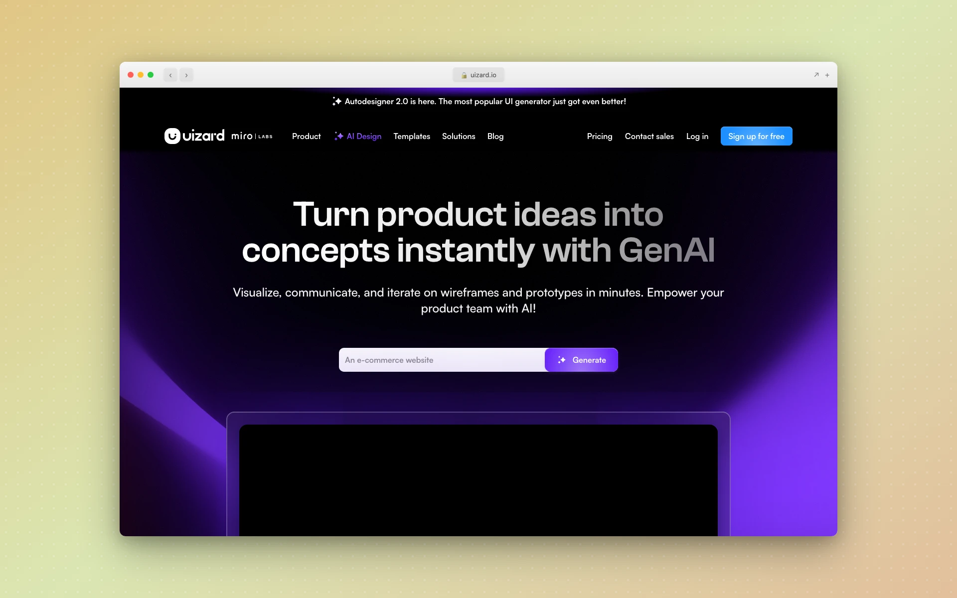 Uizard Autodesigner interface for rapid prototyping