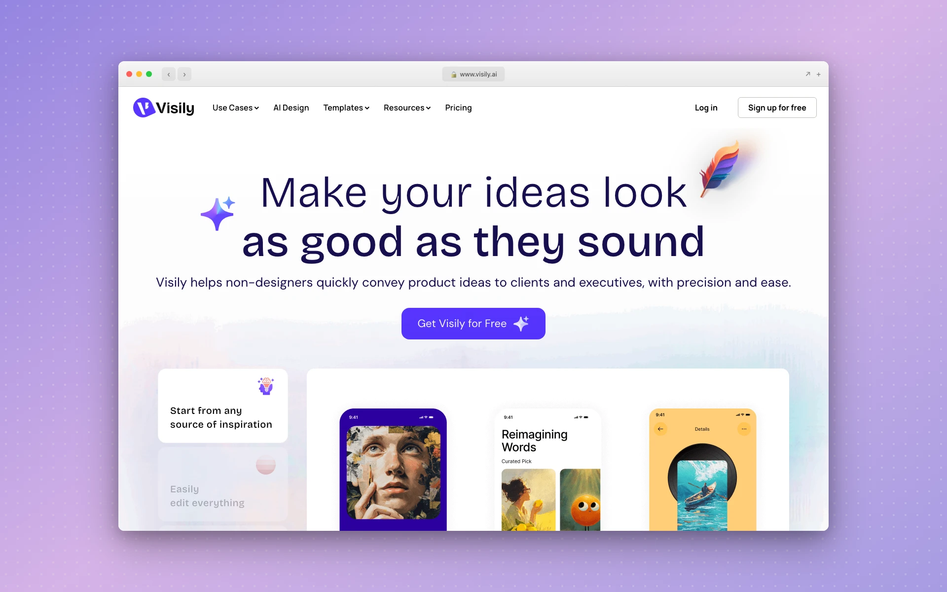 Visily AI design interface with multiple generation modes