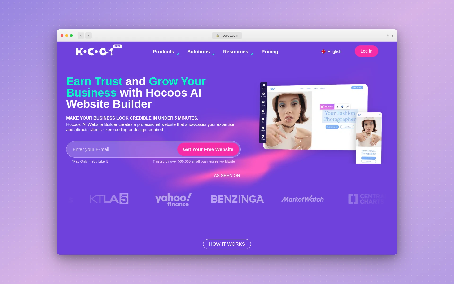 Hocoos AI website builder homepage
