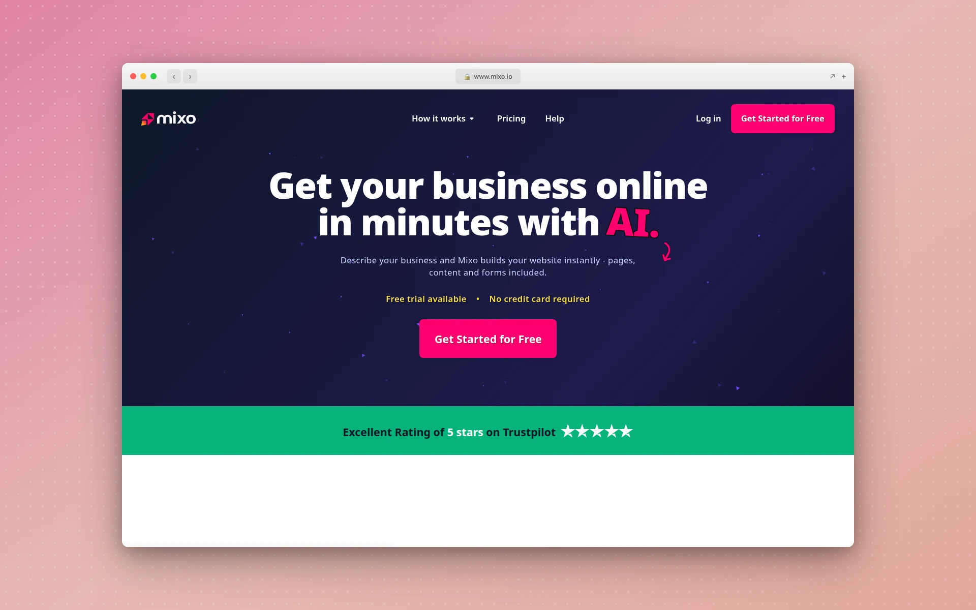 Mixo AI landing page generator homepage