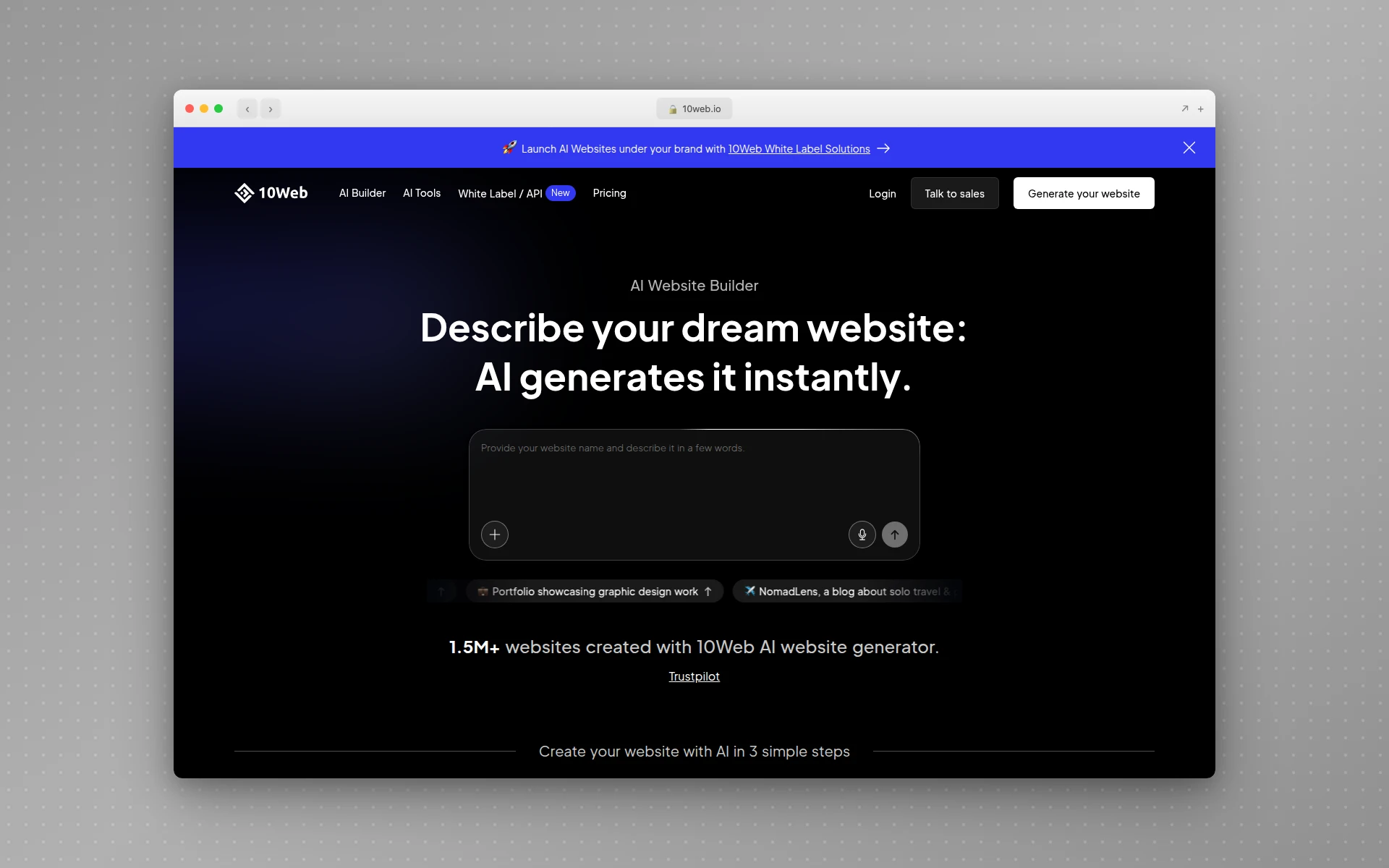 10Web AI website builder for WordPress