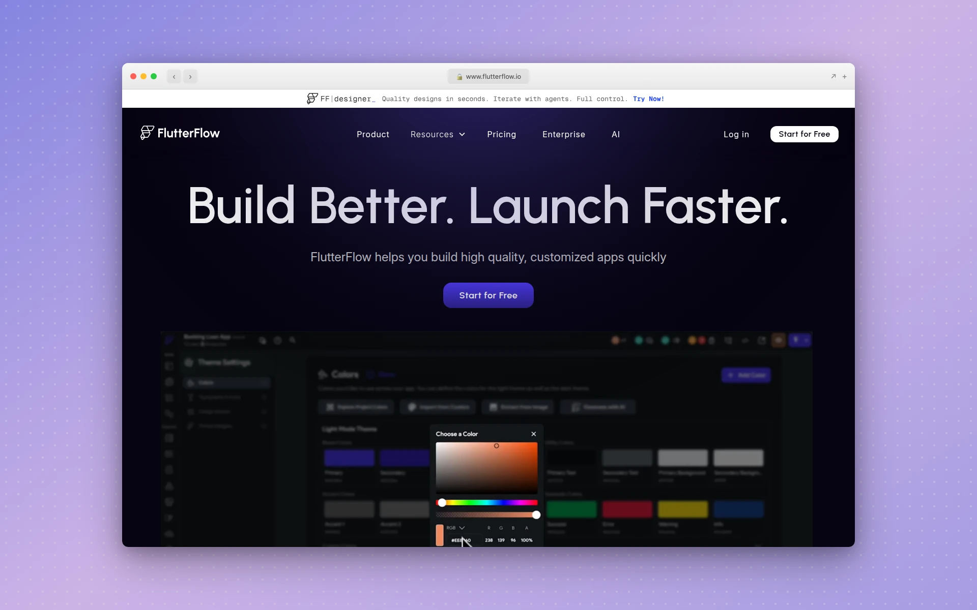 FlutterFlow homepage
