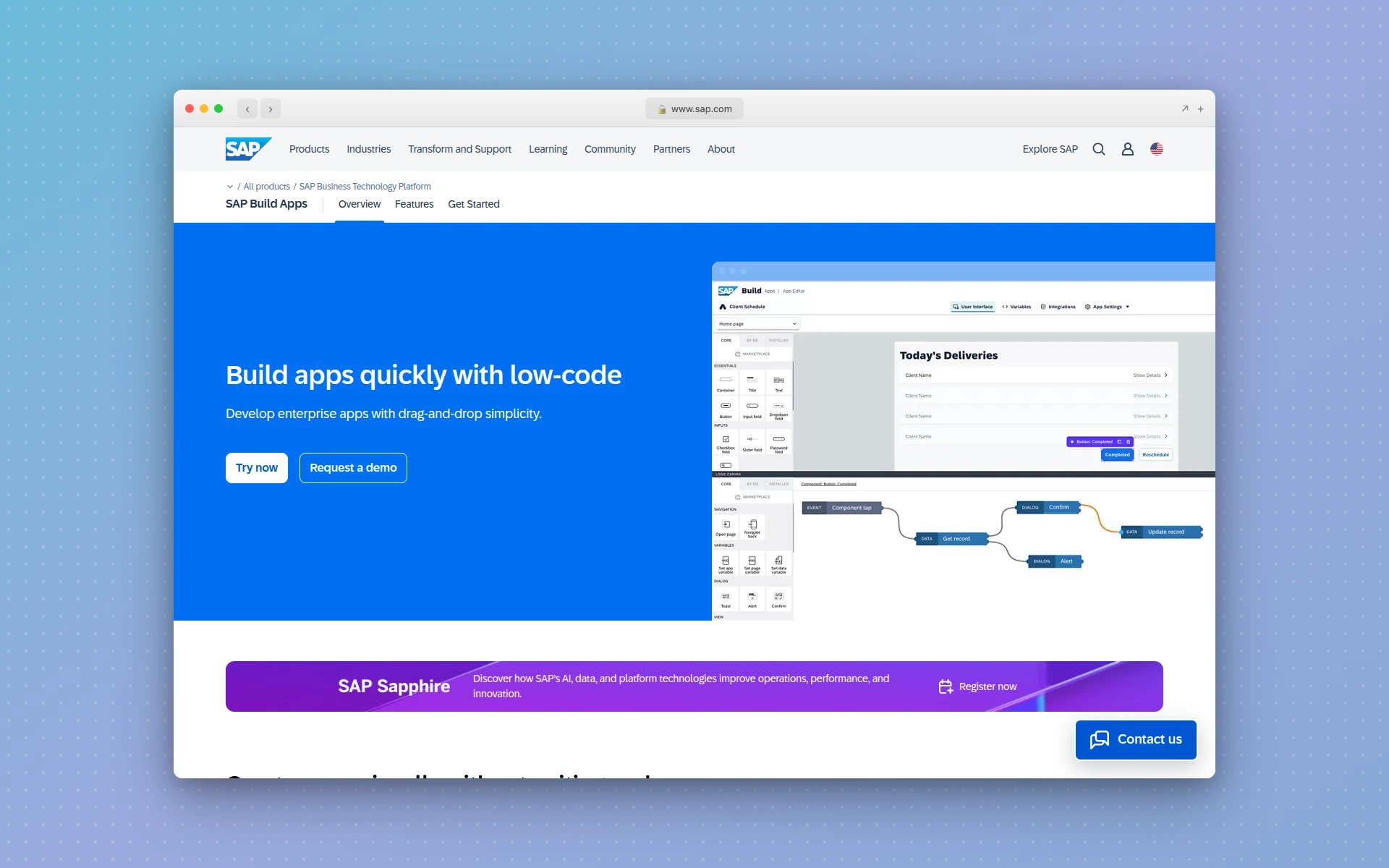 SAP Build Apps homepage
