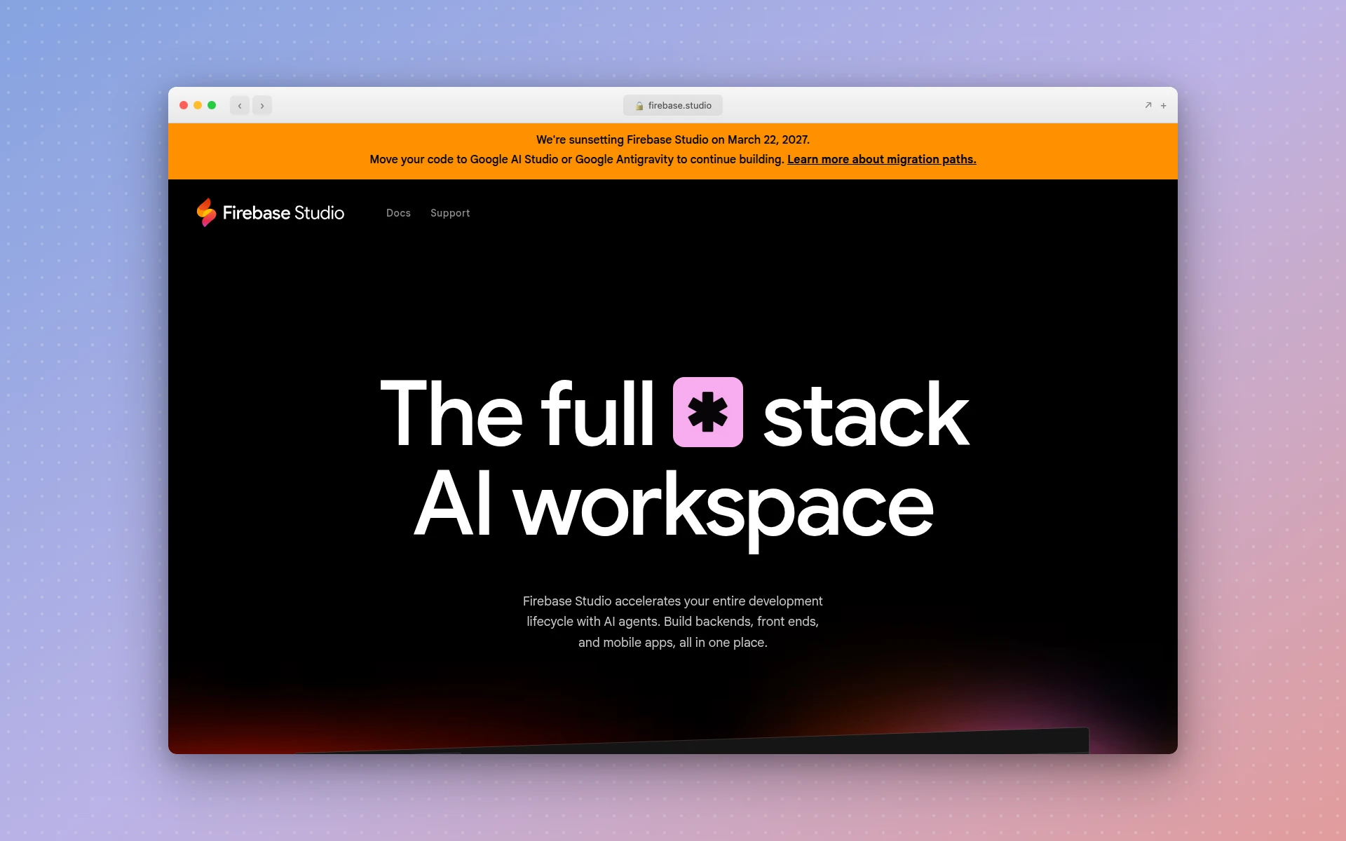 Firebase Studio homepage