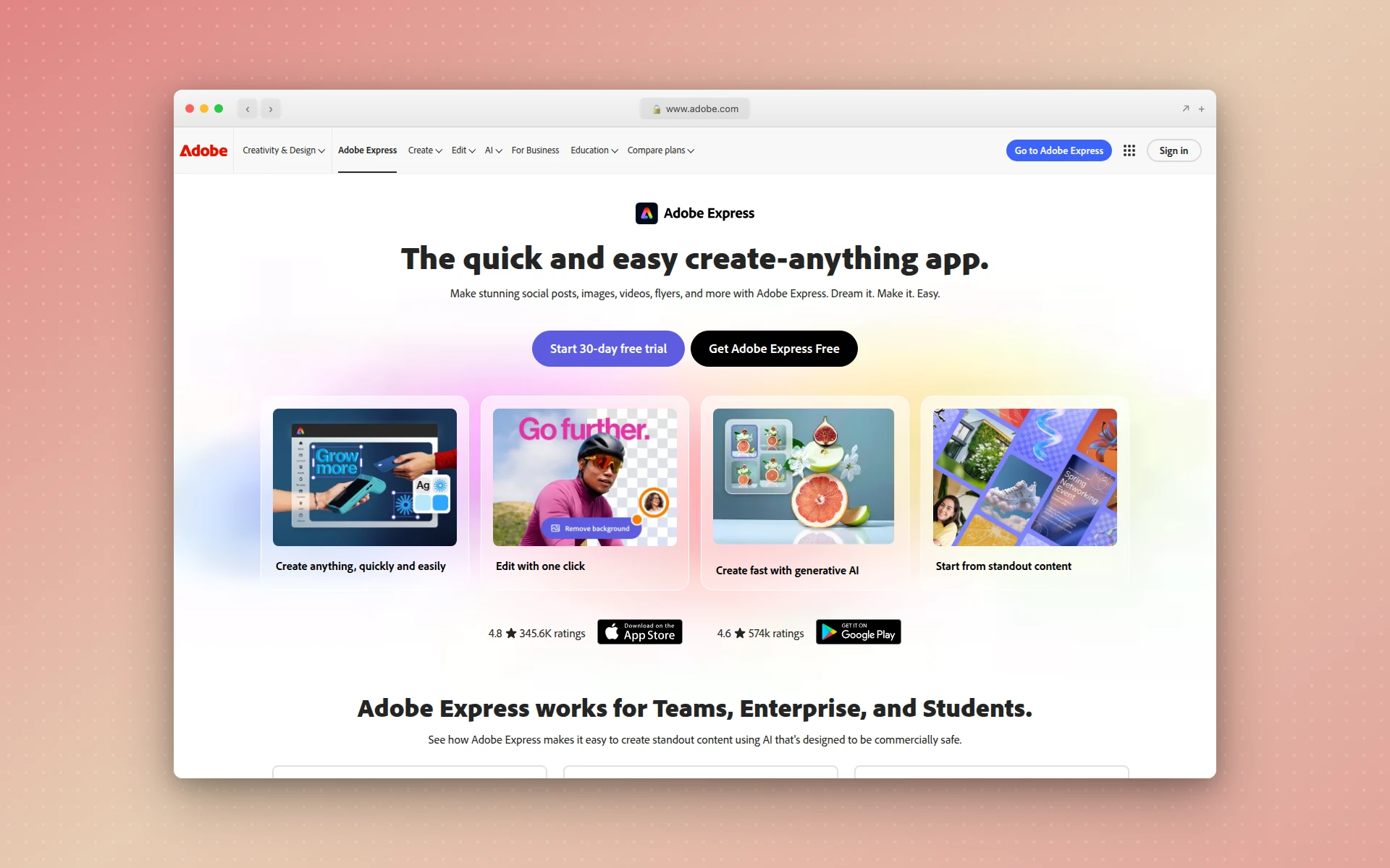 Adobe Express homepage