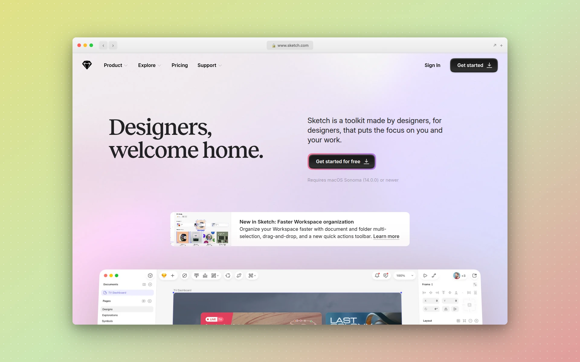 Sketch homepage