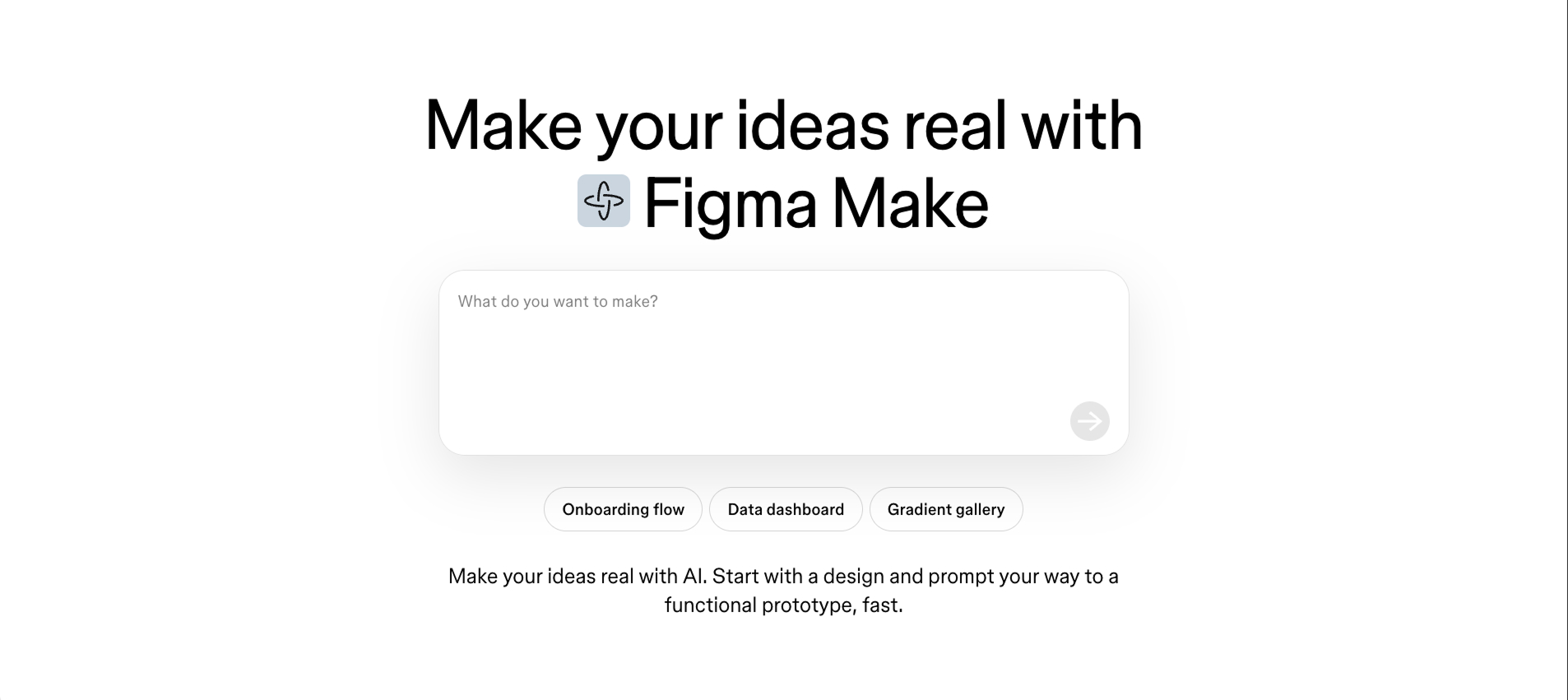 Figma Make landing page showing AI UI generation + editing workflow