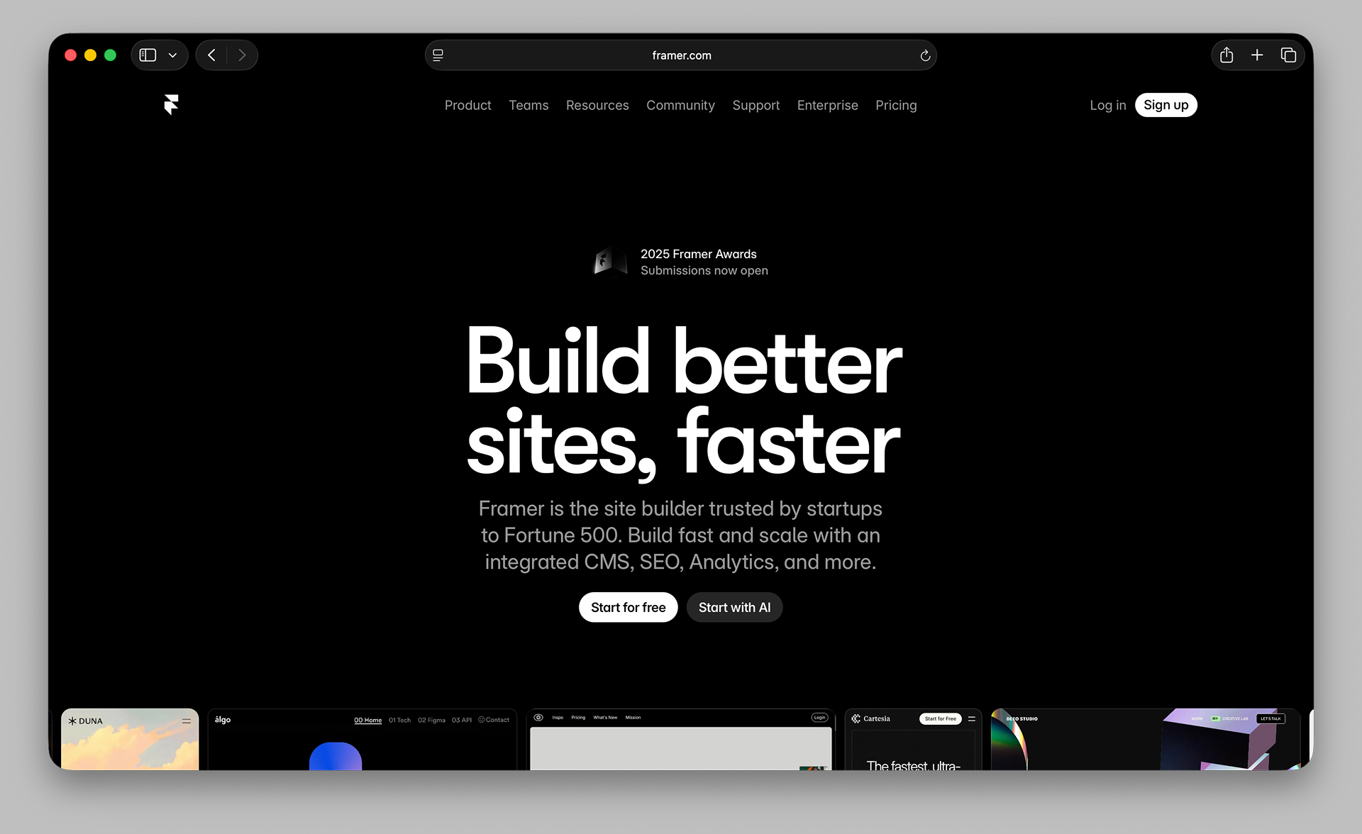 Framer homepage screenshot