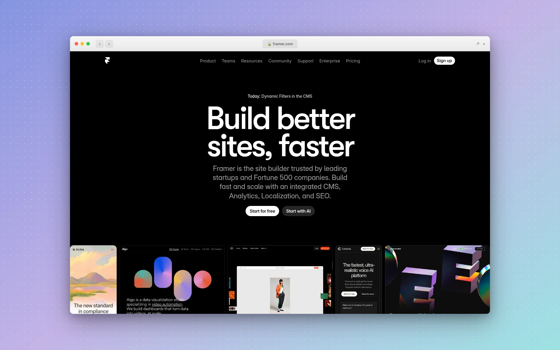 Framer homepage