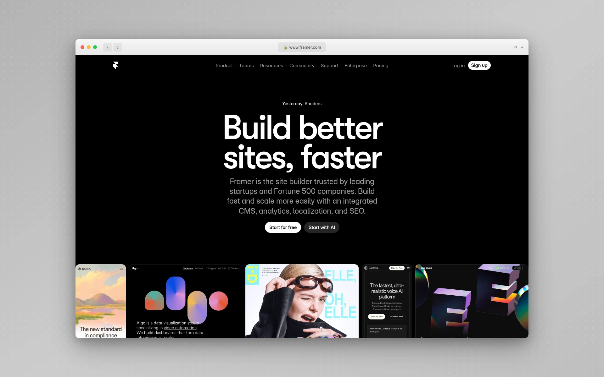 Framer homepage