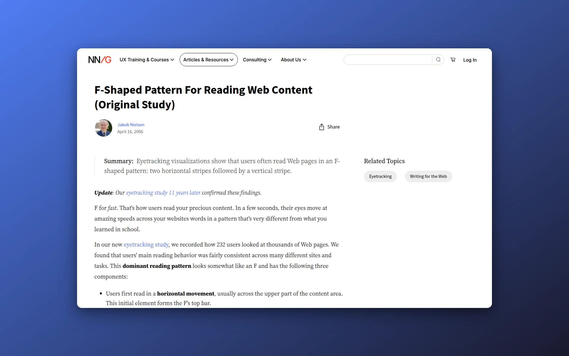 Nielsen Norman Group's original 2006 article on the F-shaped reading pattern