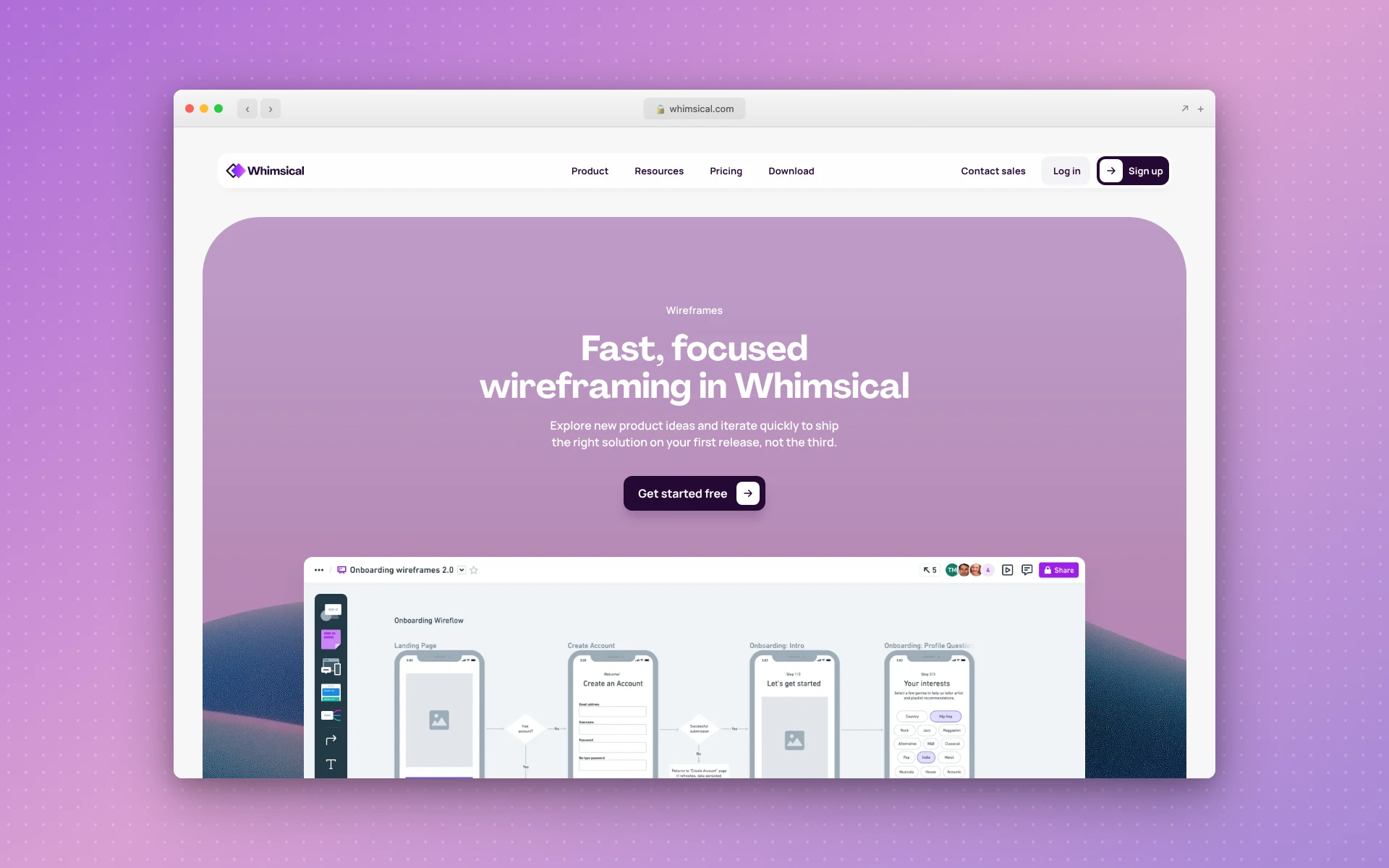 Whimsical wireframes page