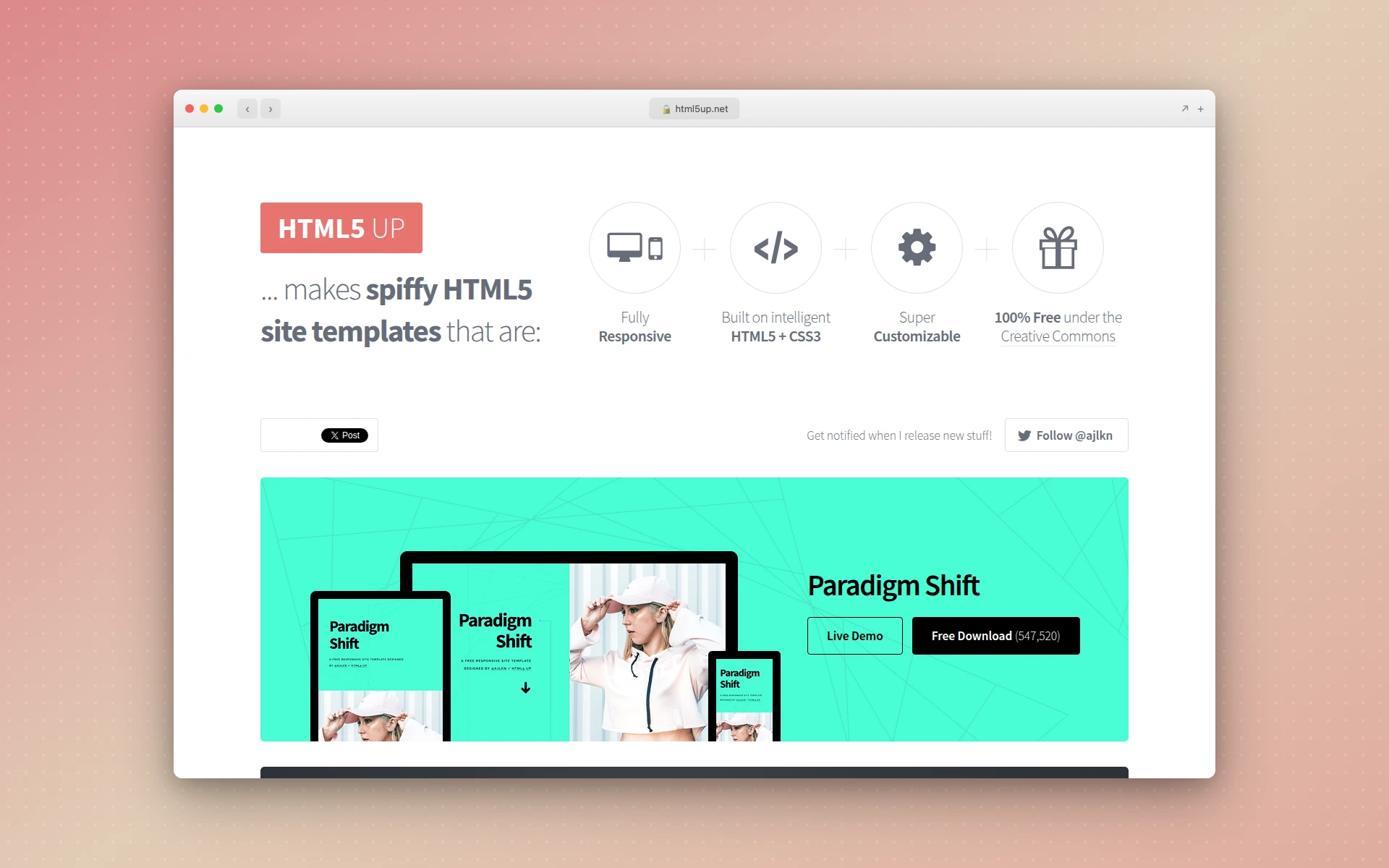HTML5 UP homepage showing free responsive HTML5 and CSS3 templates