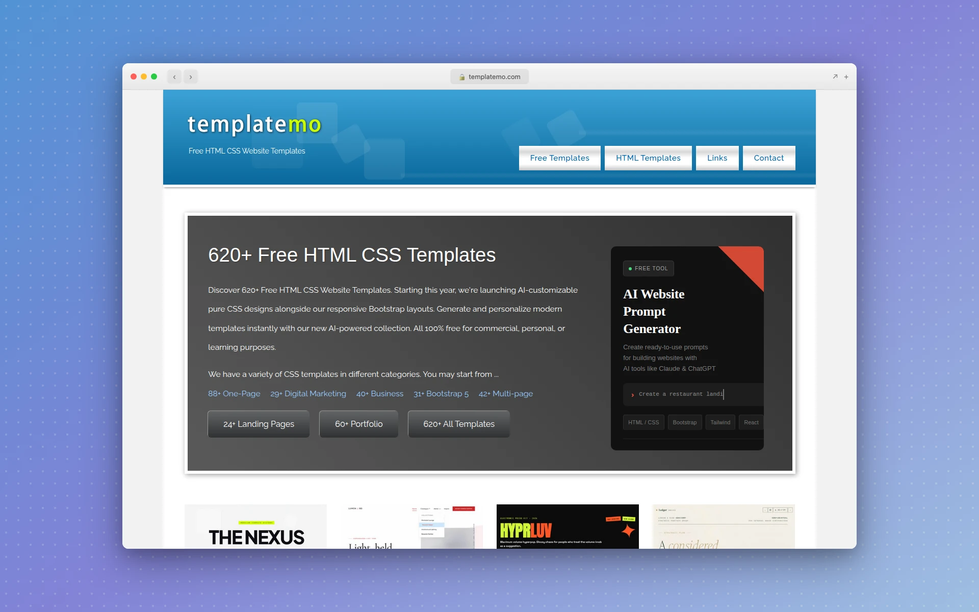 TemplateMo homepage showing hundreds of free HTML CSS templates