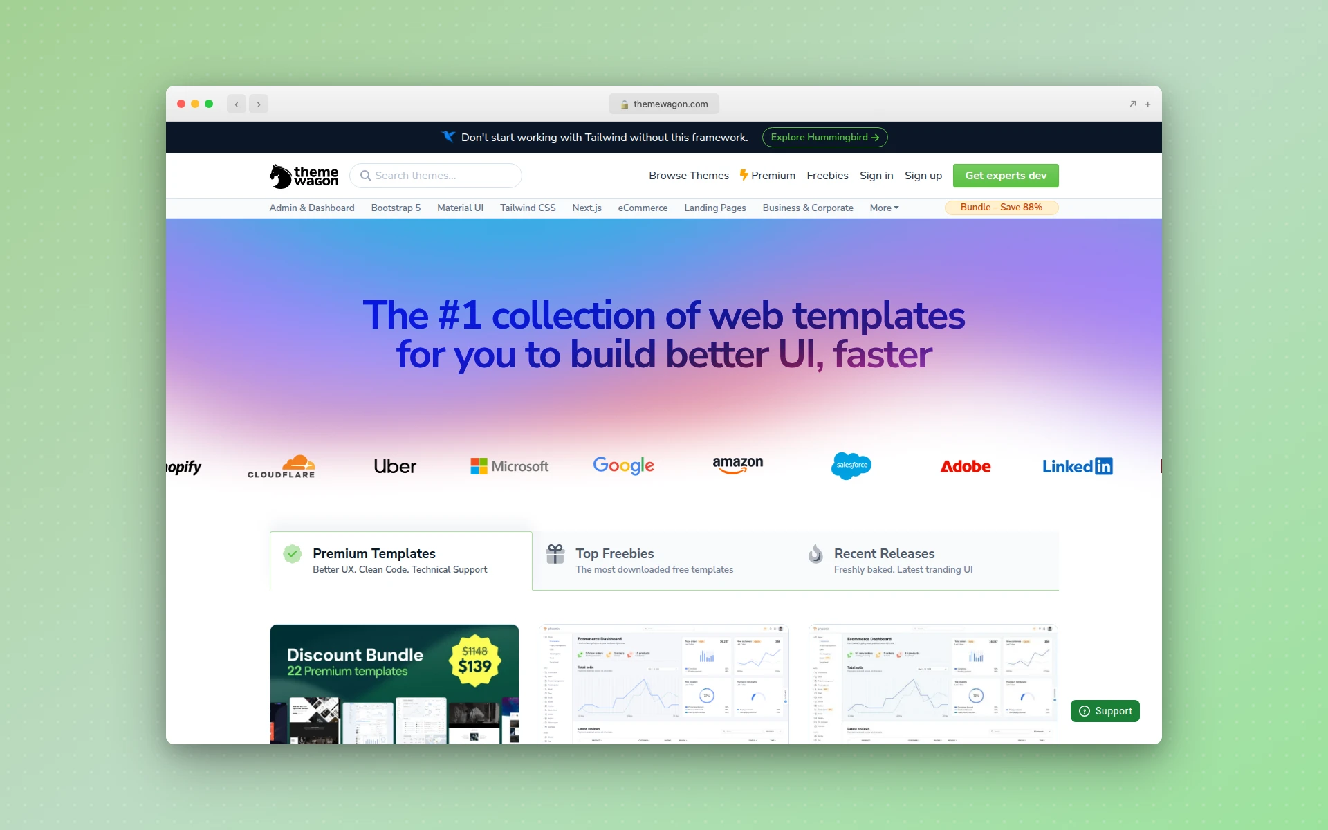 ThemeWagon homepage showing Bootstrap-based HTML5 templates