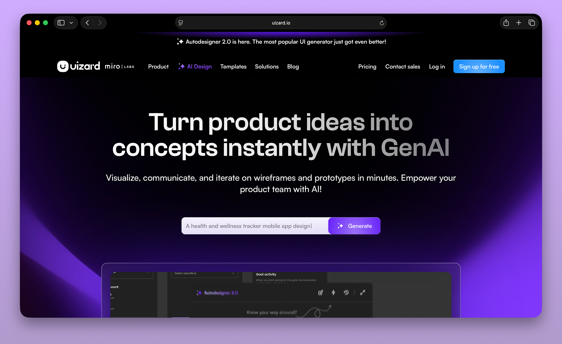 Uizard homepage screenshot