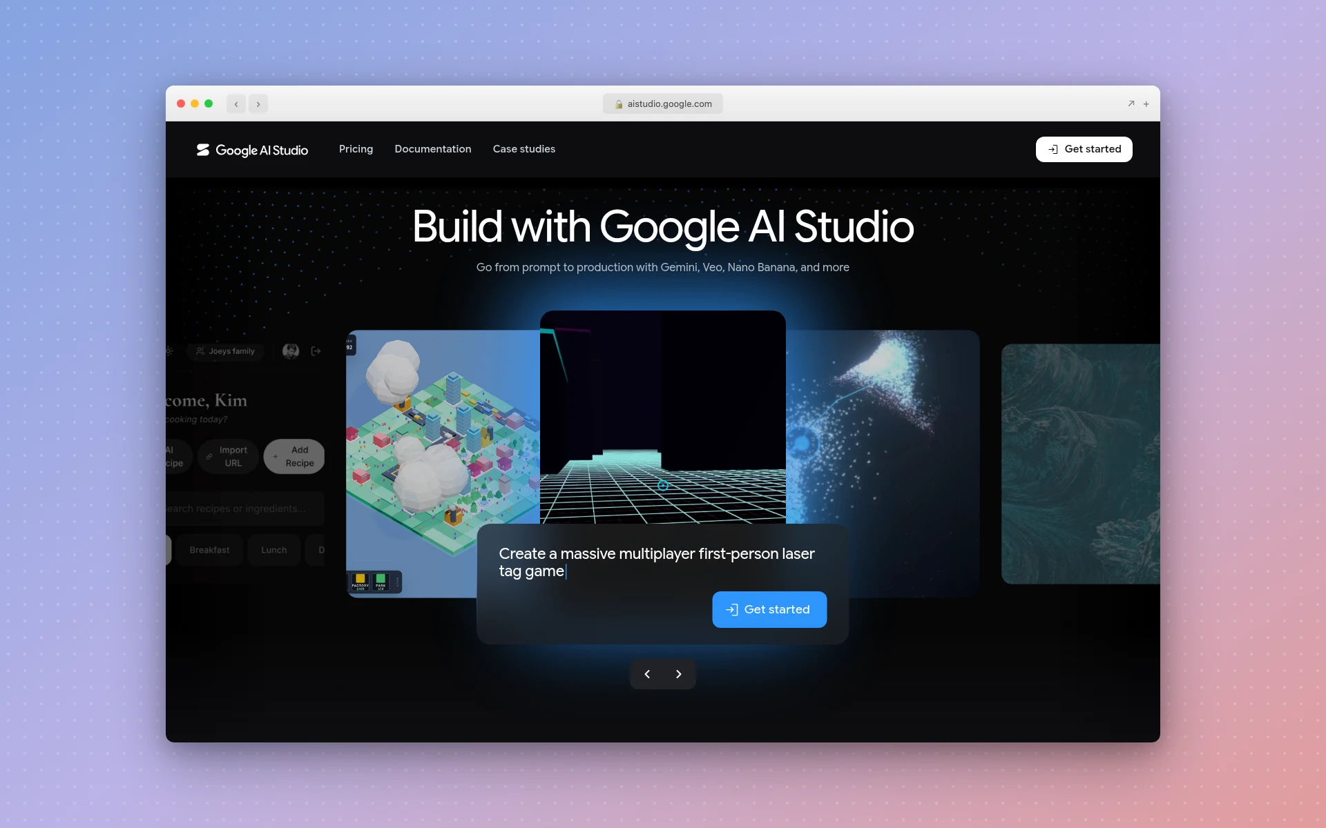 Google AI Studio interface for building and sharing web apps