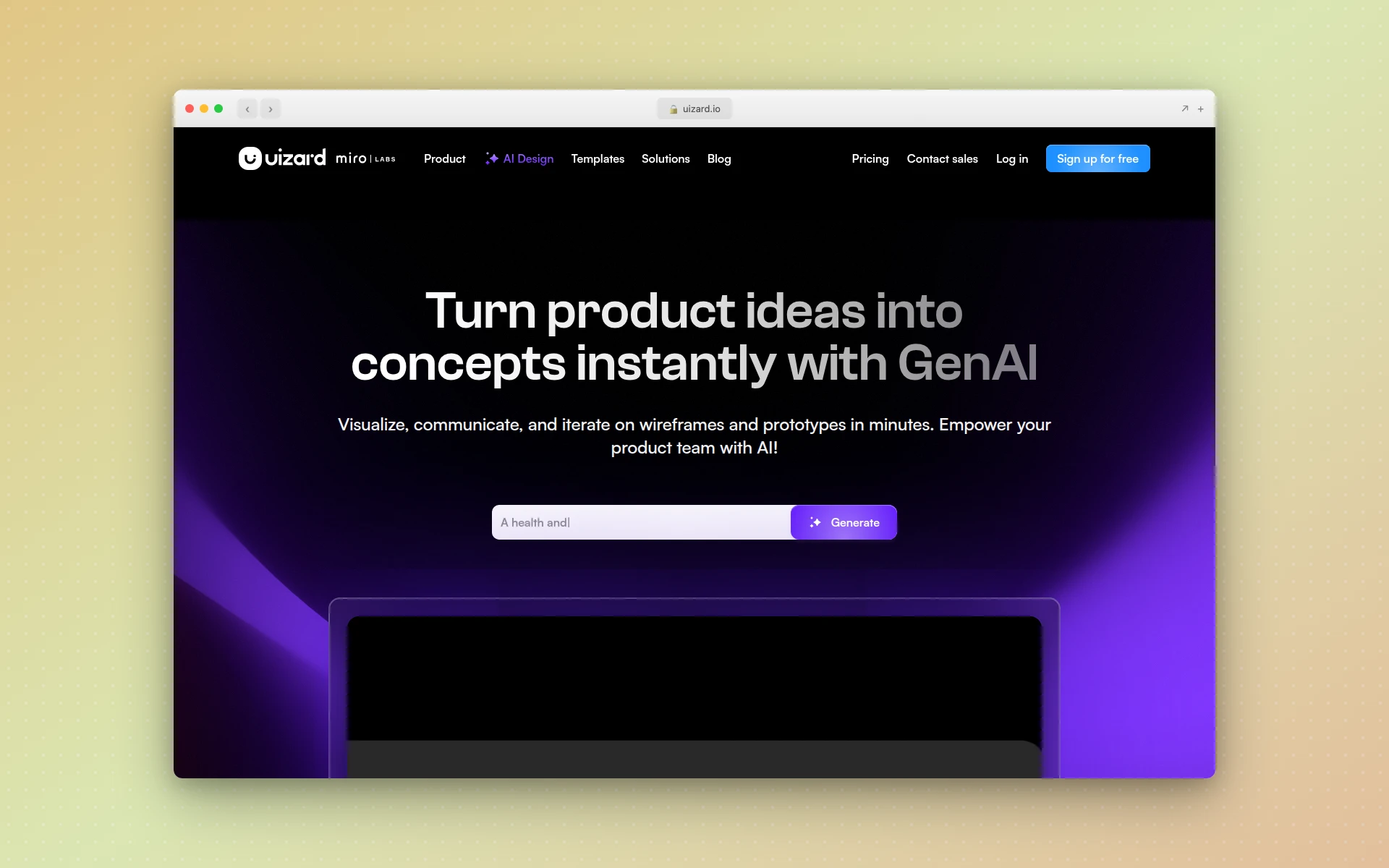 Uizard homepage