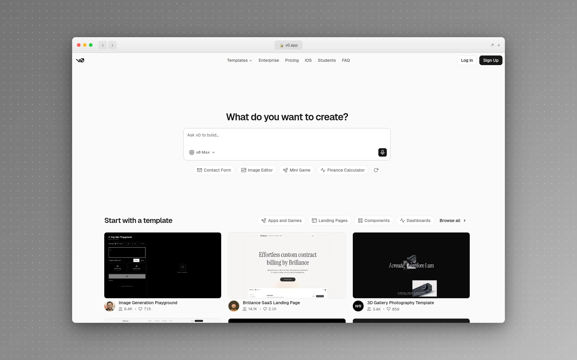 v0 homepage
