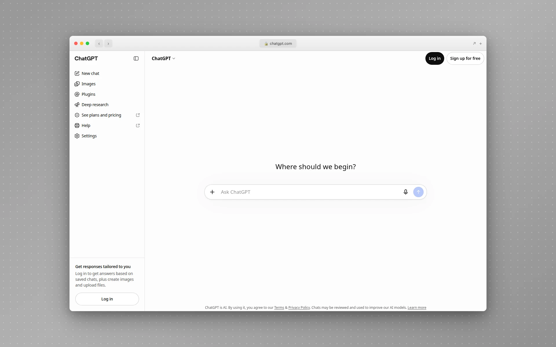 ChatGPT homepage