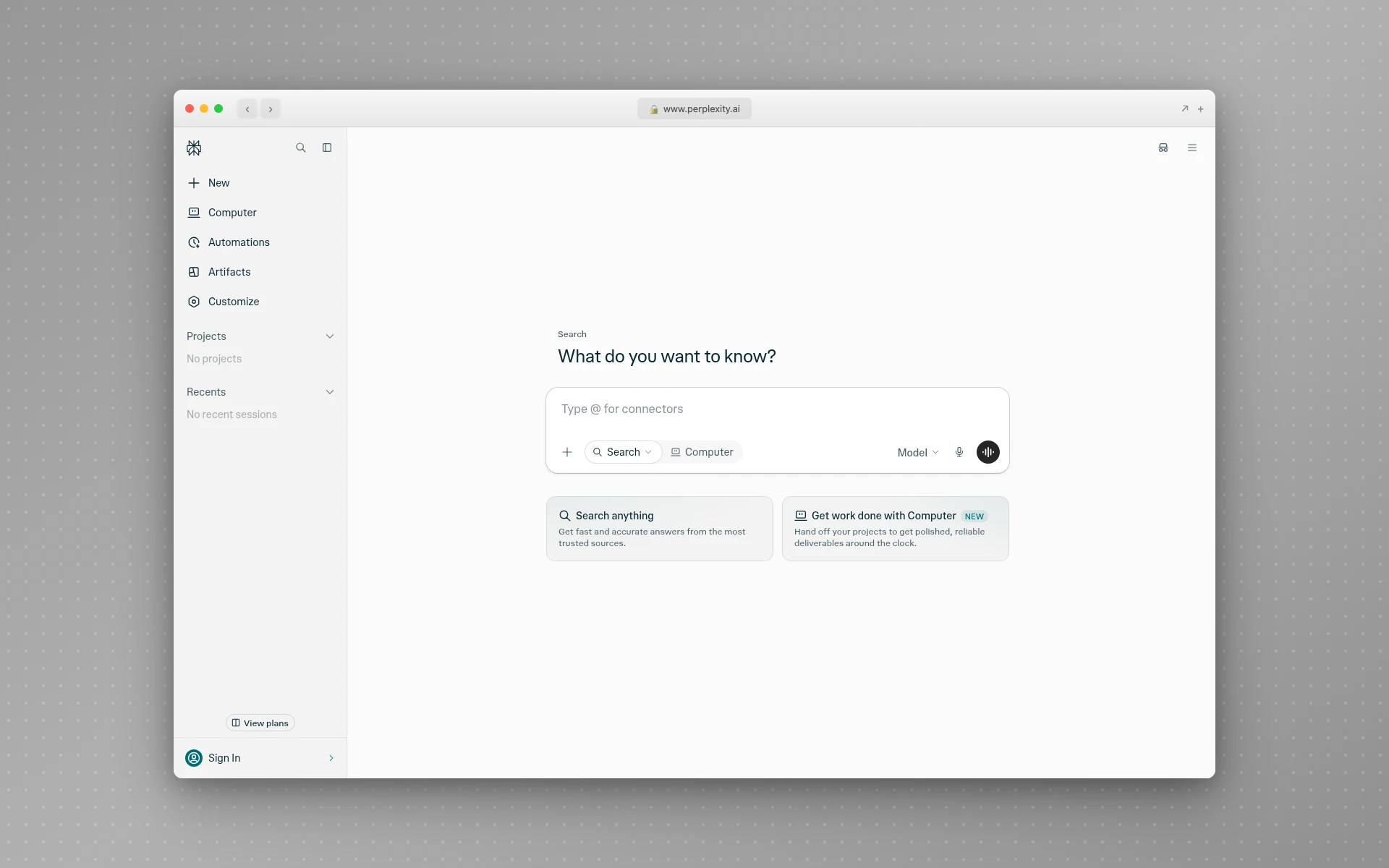 Perplexity homepage