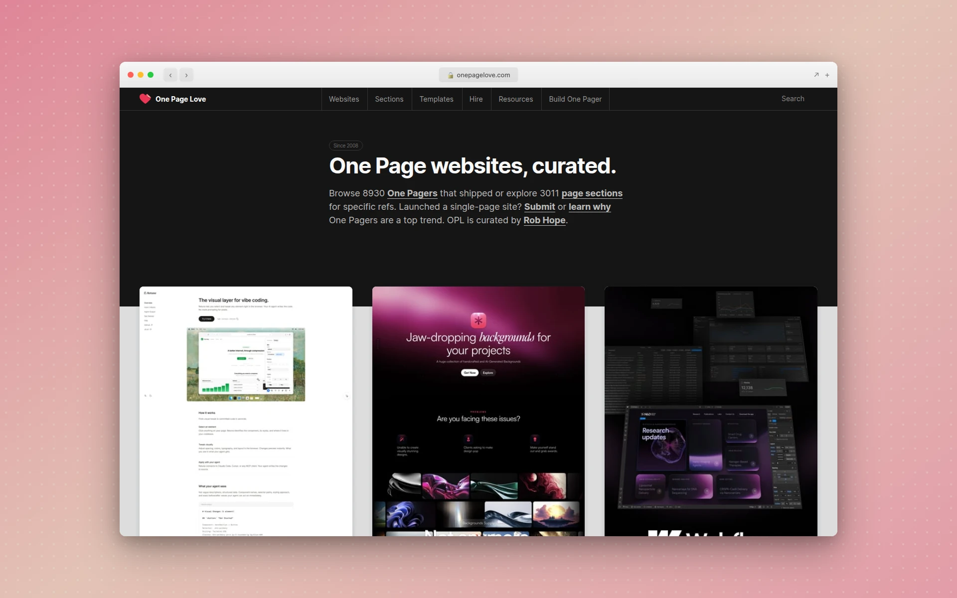 One Page Love homepage