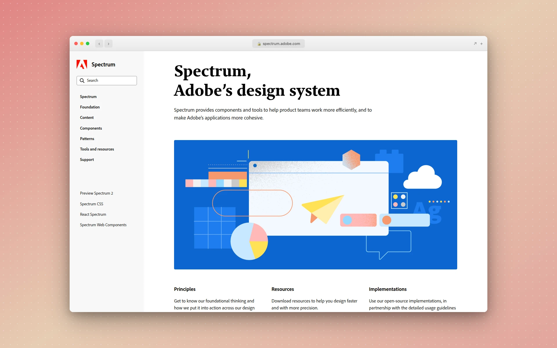 Adobe Spectrum design system homepage