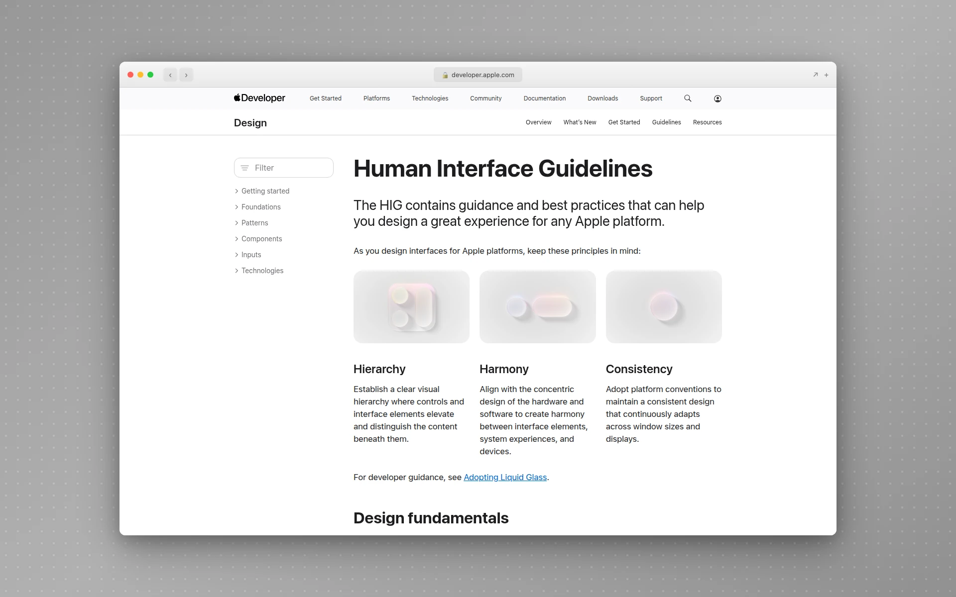 Apple Human Interface Guidelines homepage