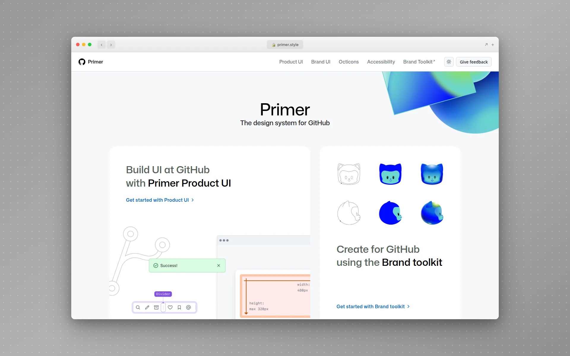 GitHub Primer design system homepage