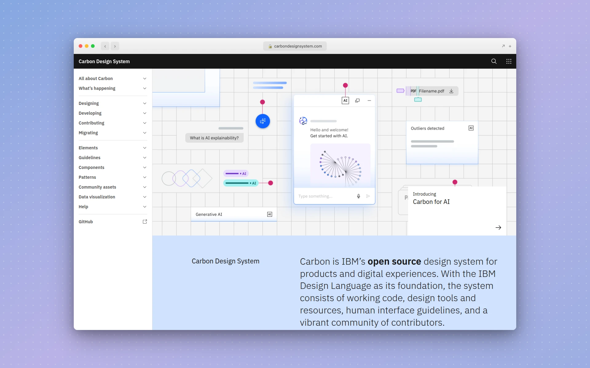 IBM Carbon design system homepage