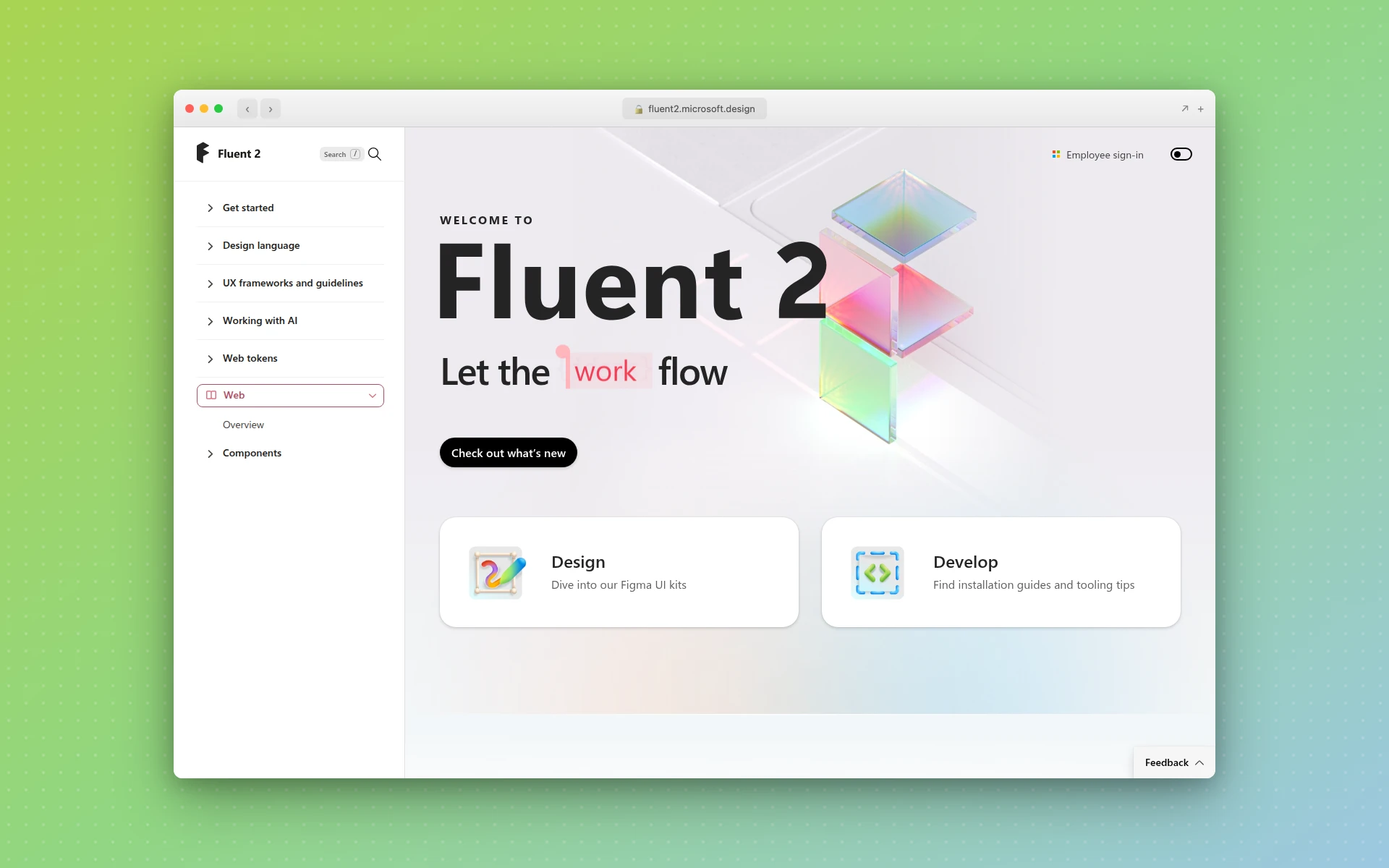 Microsoft Fluent 2 design system homepage