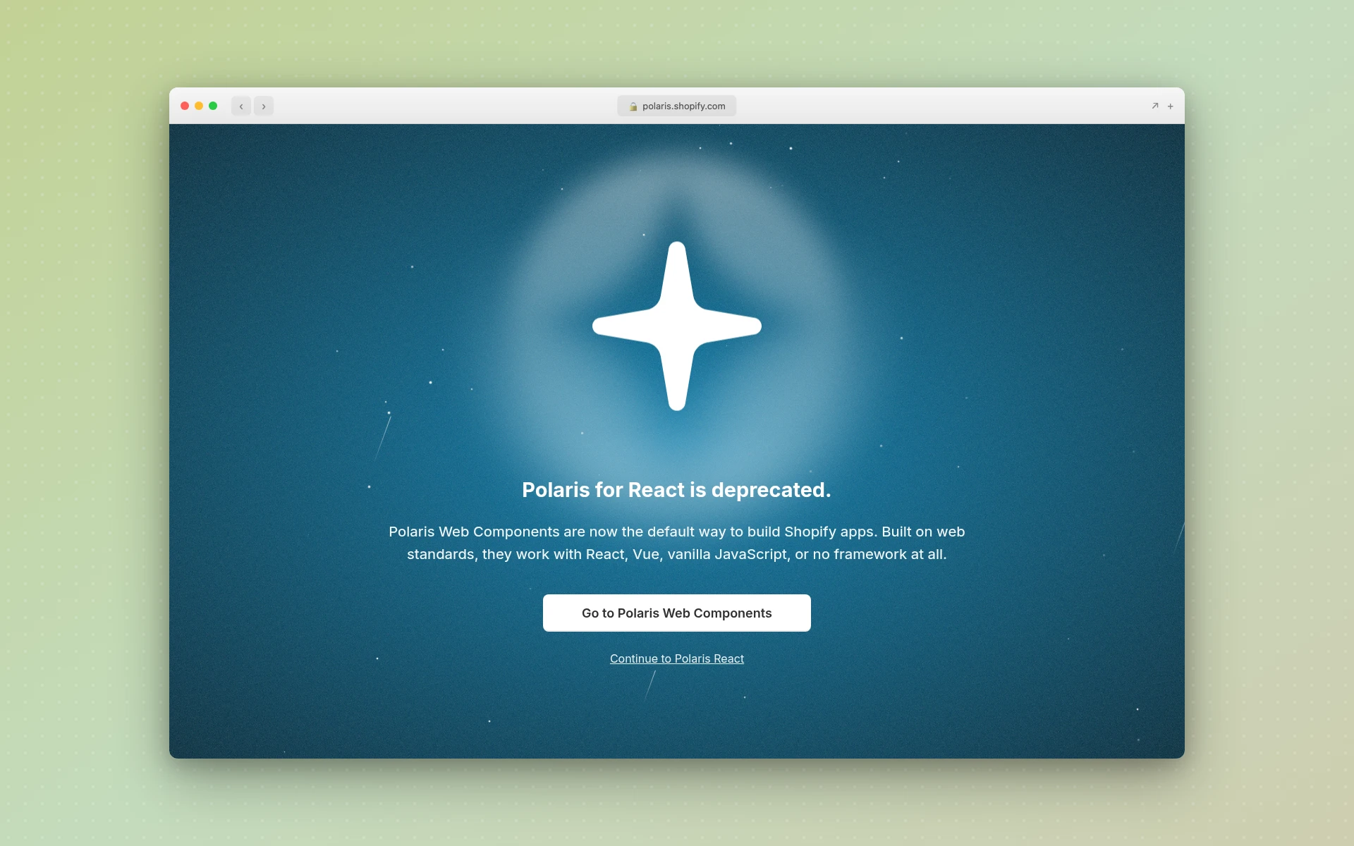 Shopify Polaris design system homepage